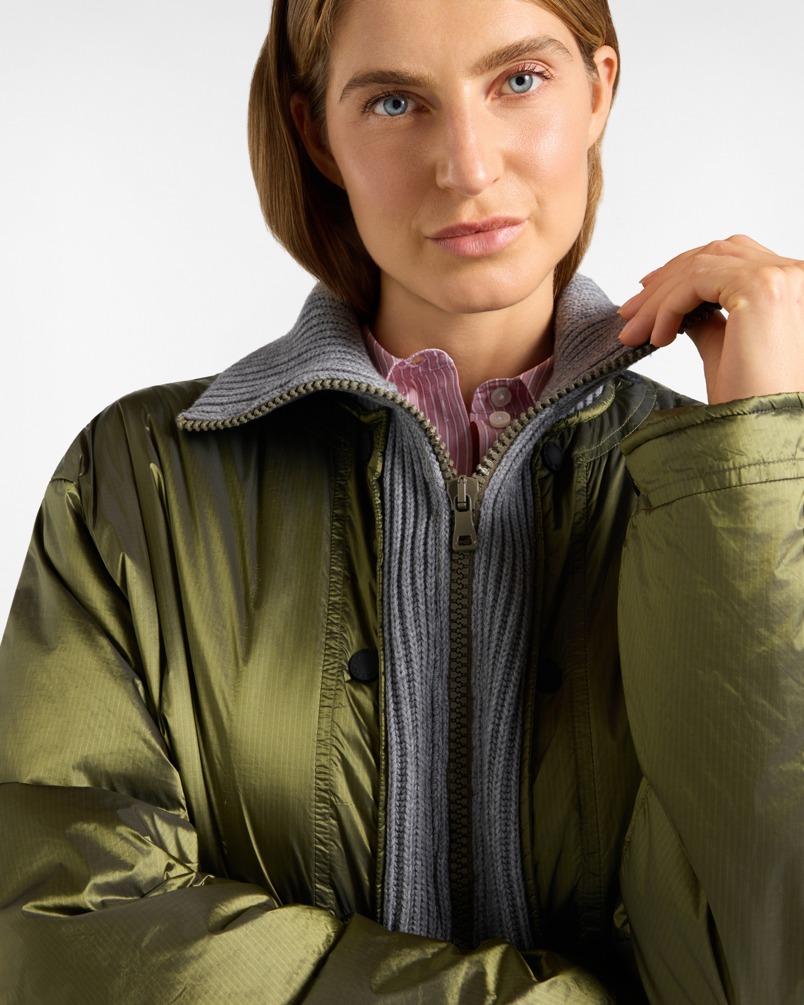 Giubbino Donna Re-Loved con inserti in maglia in nylon Made in Italy, VERDE SPORT, large