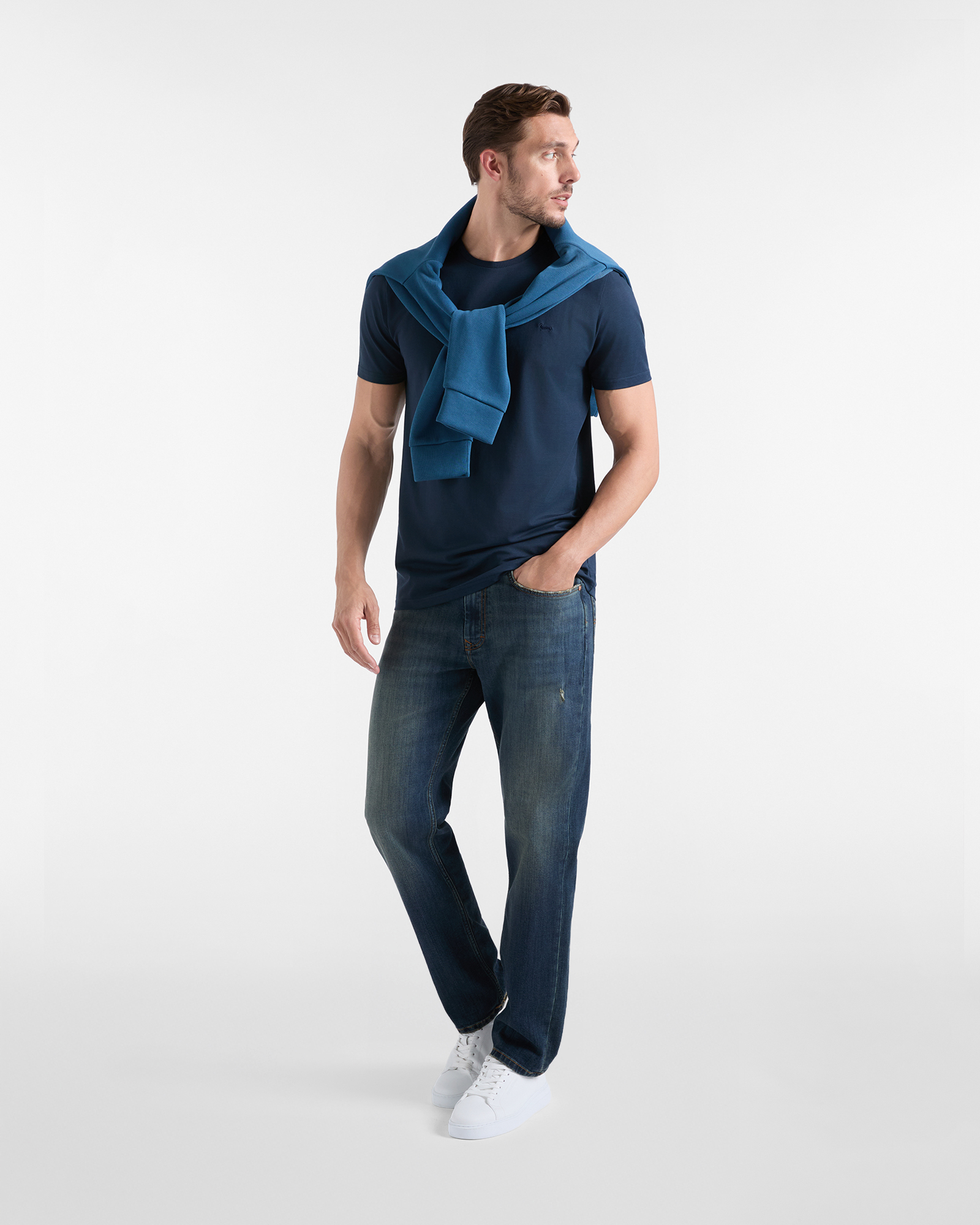 T-shirt Uomo in misto cotone e seta Regular Fit, BLU NAVY, large