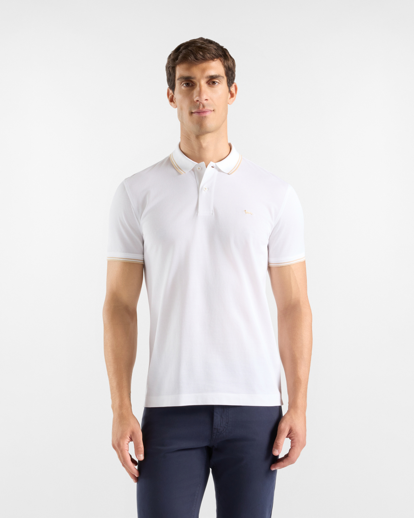 Polo da uomo manica corta in piquet di 100% puro cotone bianco