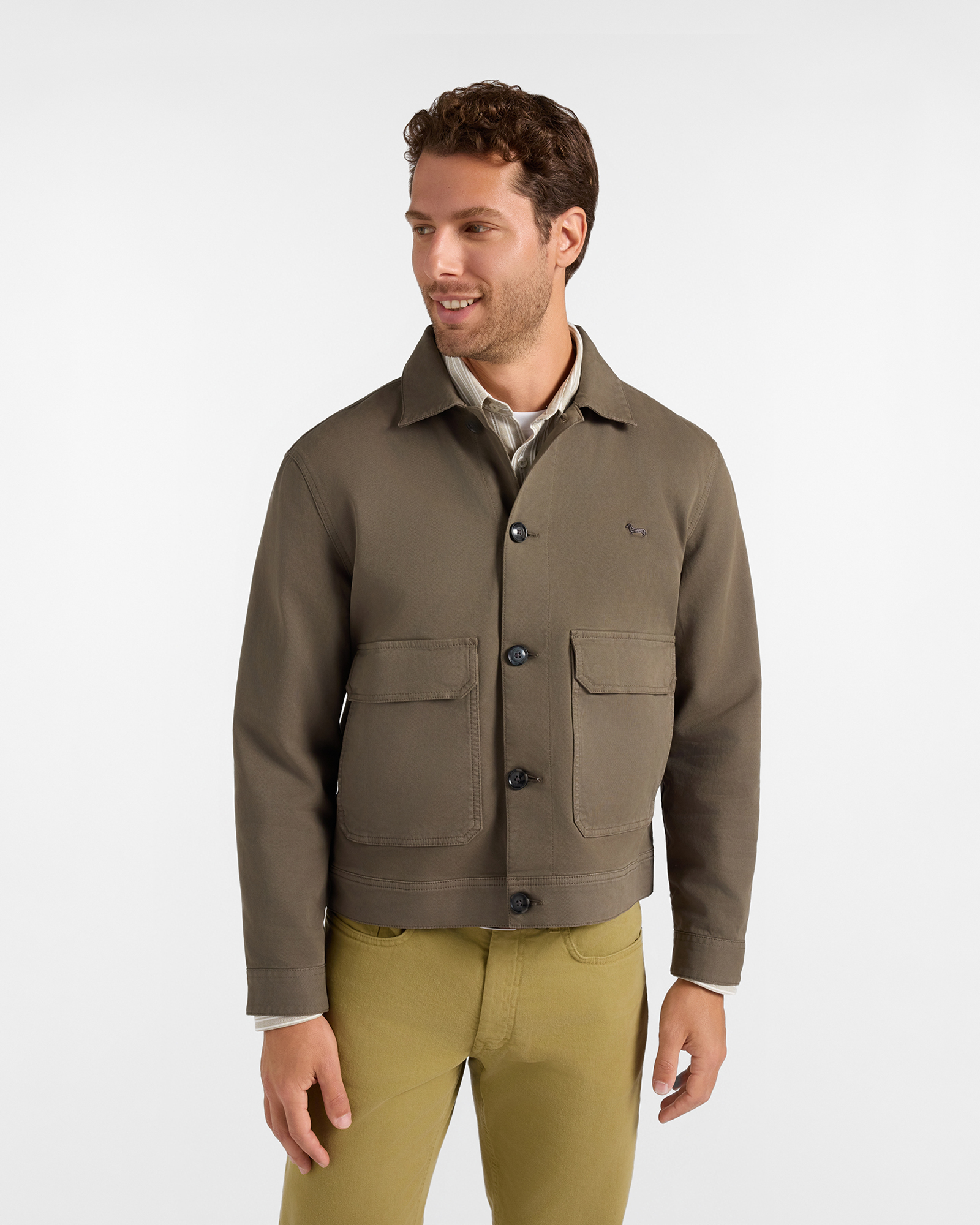 Giubbino da uomo in cotone cavalry verde con tasche a patta
