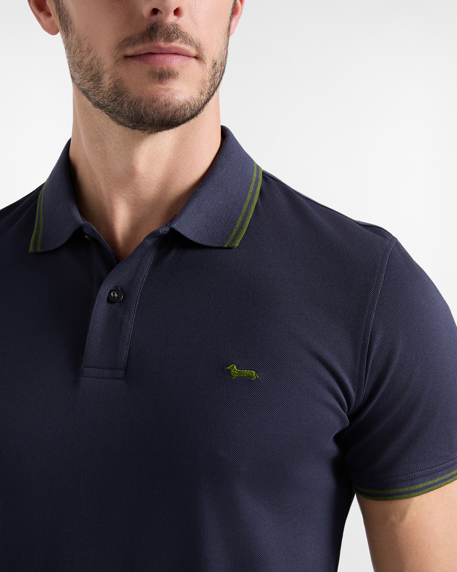 Polo da uomo manica corta in piquet di 100% puro cotone, BLU NAVY, large