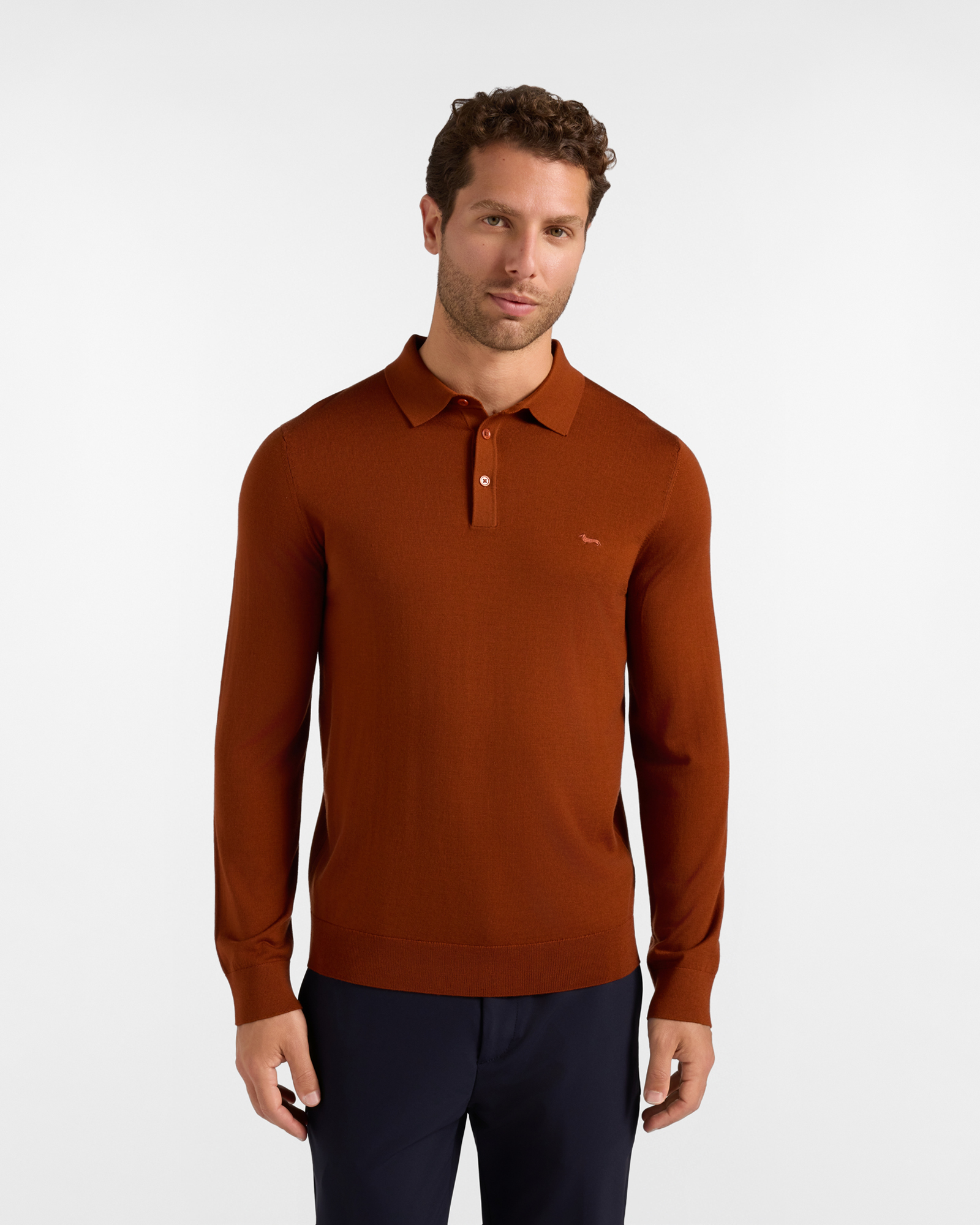 Maglia Uomo con colletto polo abbottonato in 100% pura lana rosso Regular Fit