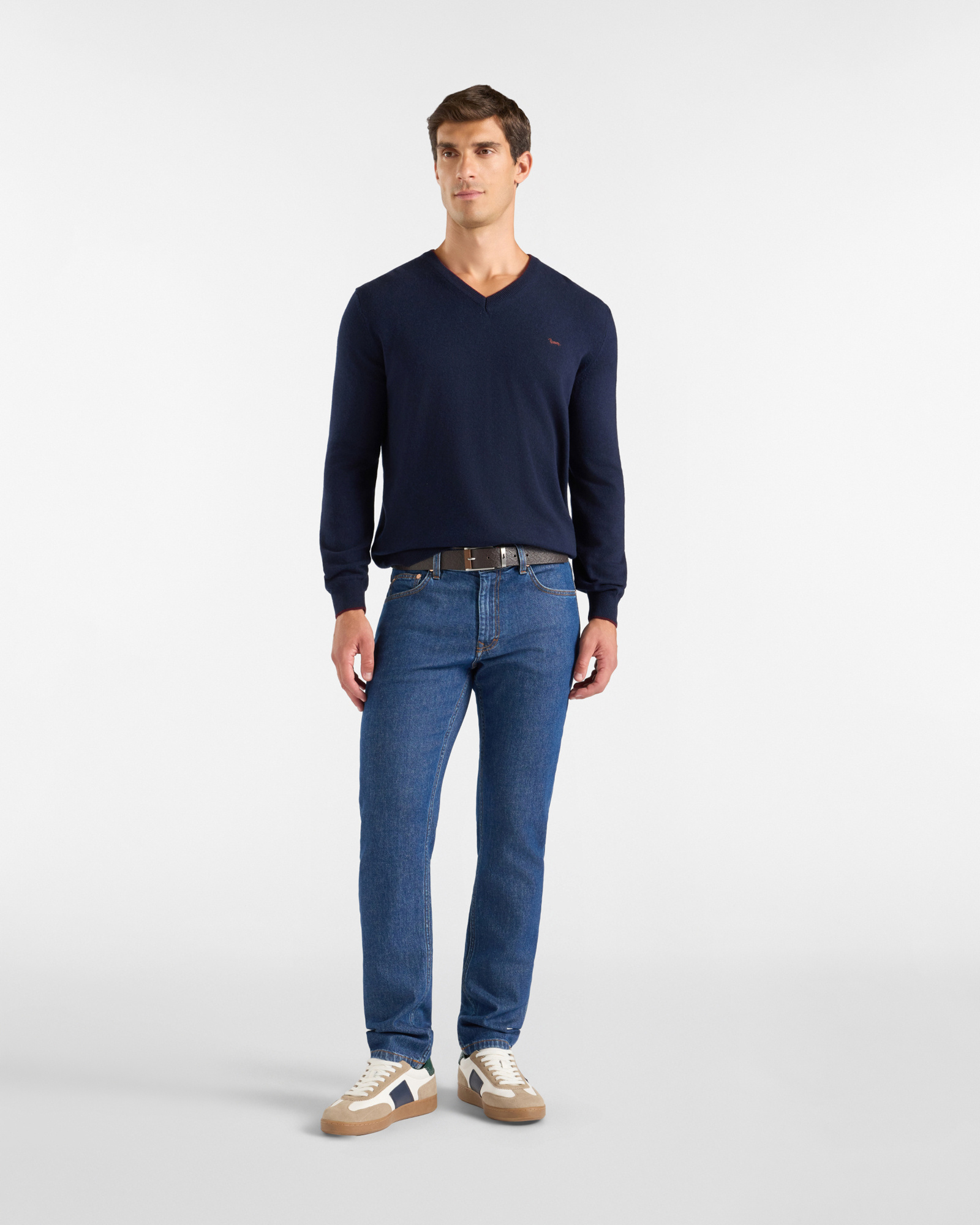 Maglia Uomo con scollo a V in misto lana e cashmere  Regular Fit, BLU NAVY, large