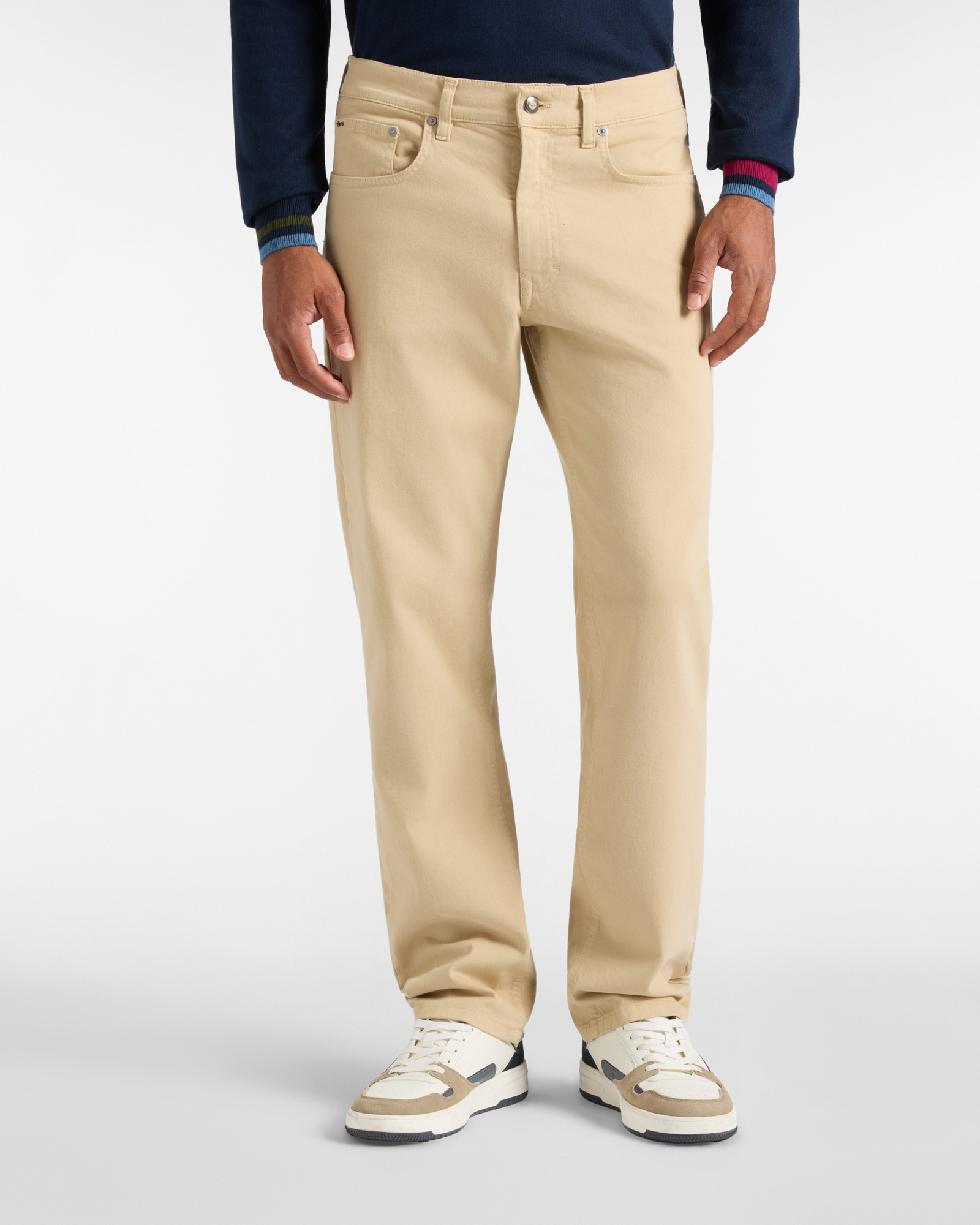 Pantalone uomo 5 tasche in cotone stretch beige Regular Fit