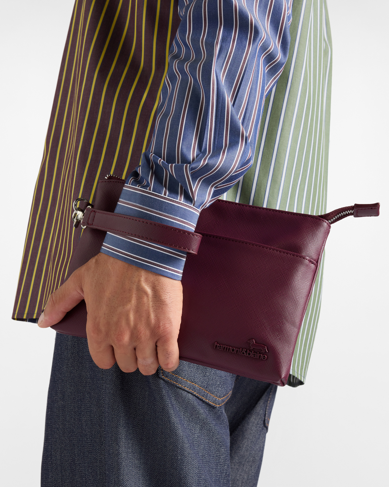 Pochette Uomo con Manico Effetto Saffiano rosso