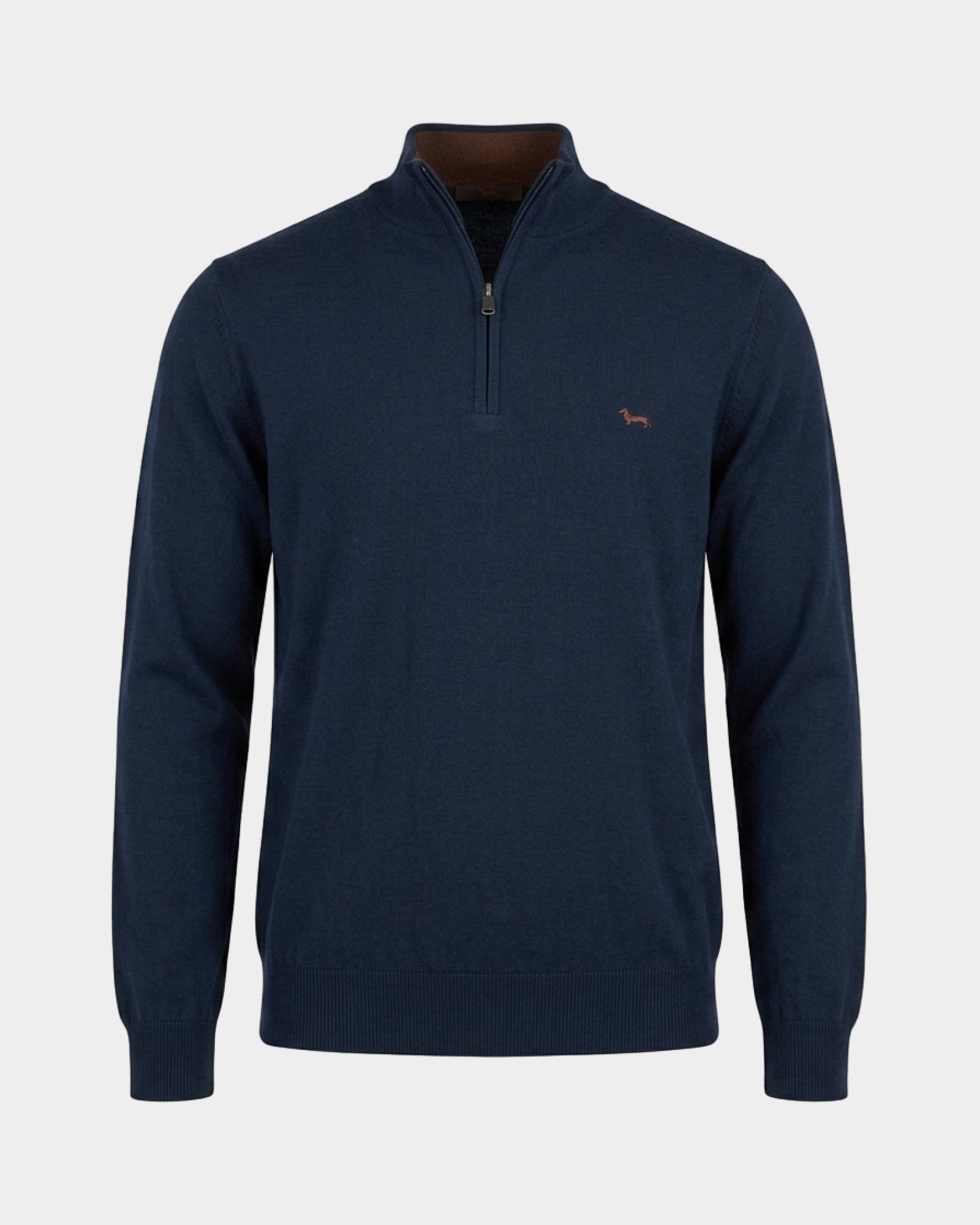 Maglia Uomo con collo alto half zip in misto lana e cotone  Regular Fit, BLU NAVY, large