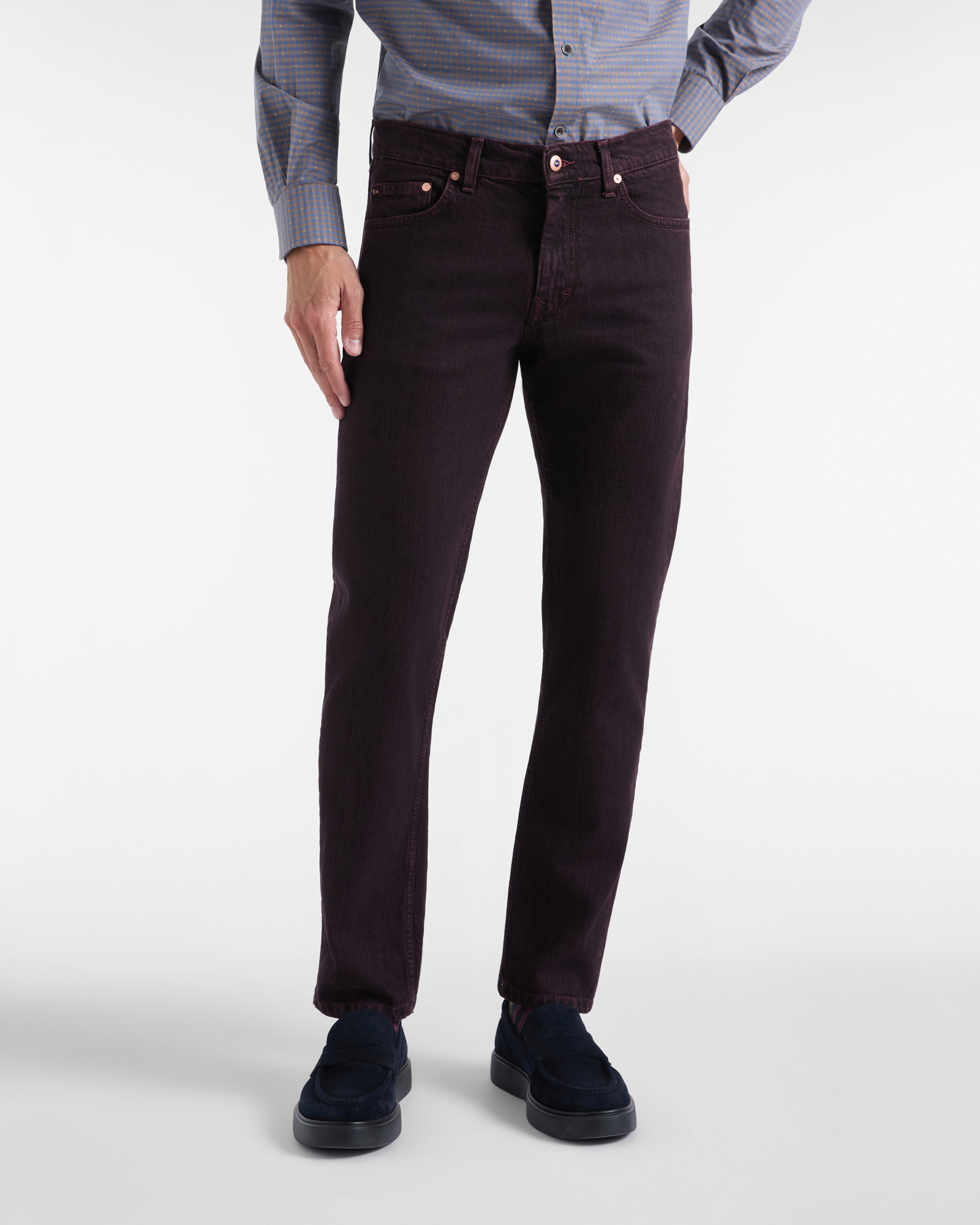 Jeans Uomo 5 tasche denim di cotone stretch viola scuro