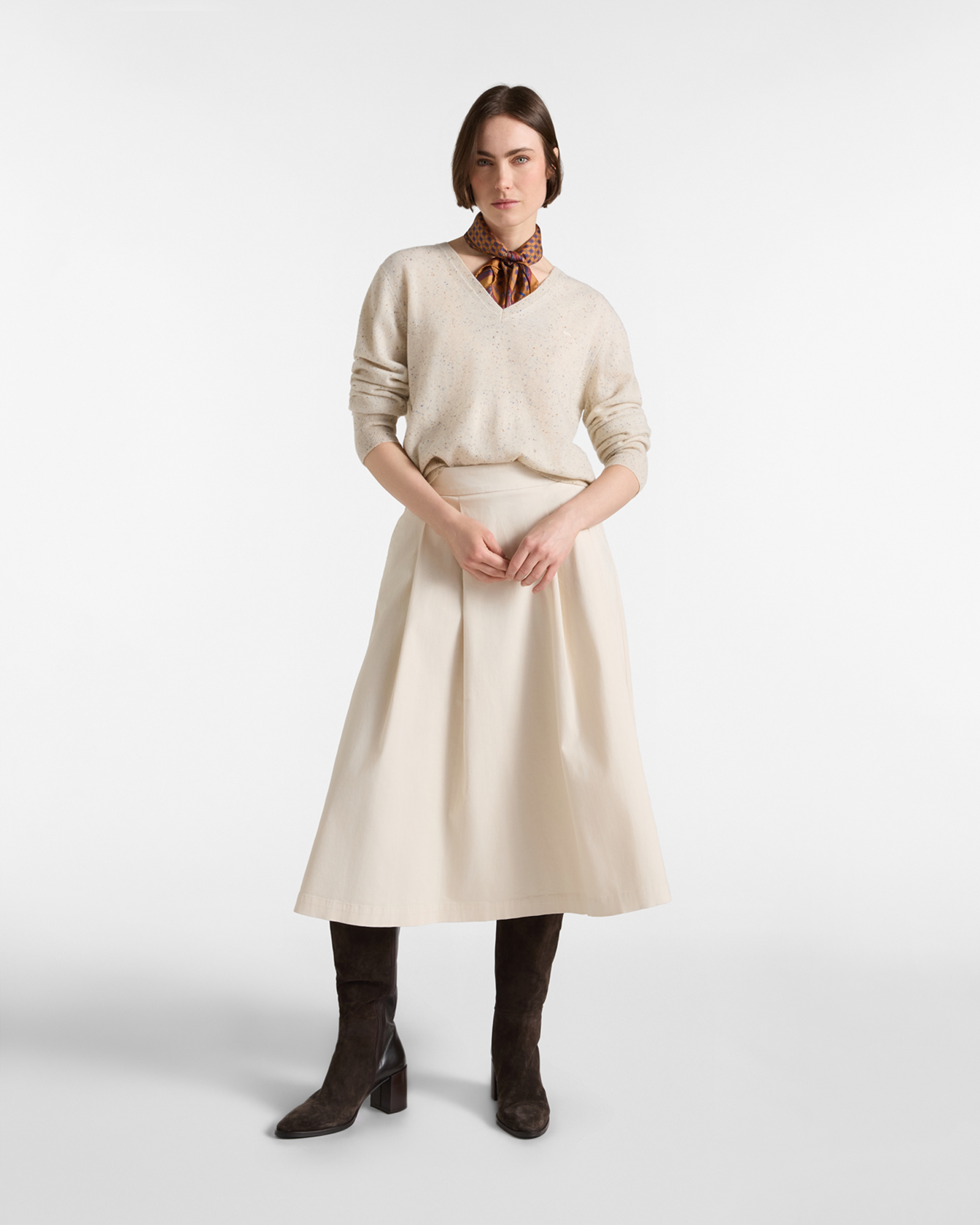 Maglia Donna con scollo a V in 100% puro cashmere Made in Italy, TORTORA, large