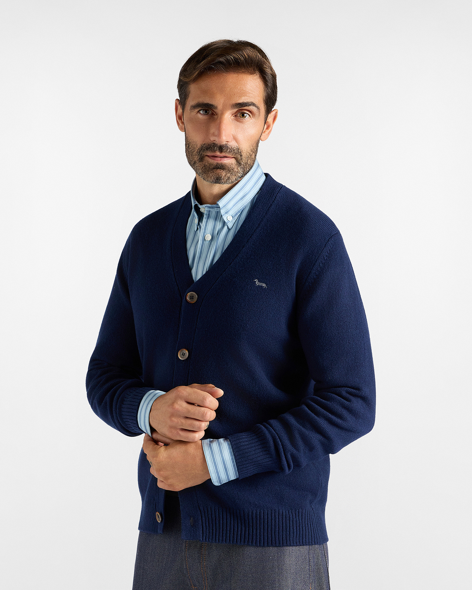 Cardigan Uomo con scollo a V cardigan in misto lana e cashmere blu Regular Fit Made in Italy