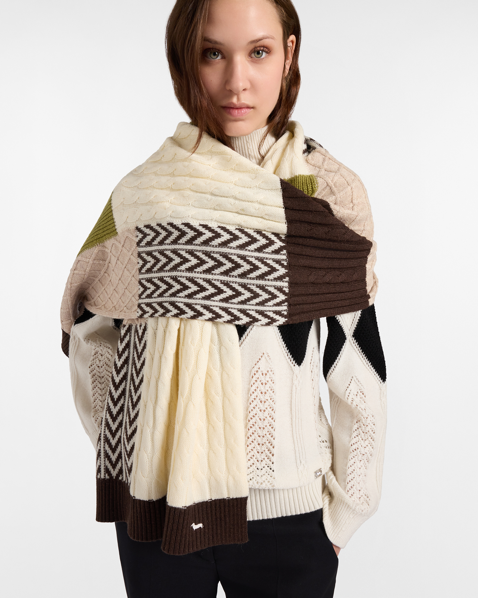 Sciarpa Donna in Lana con Stampa Micro Chevron