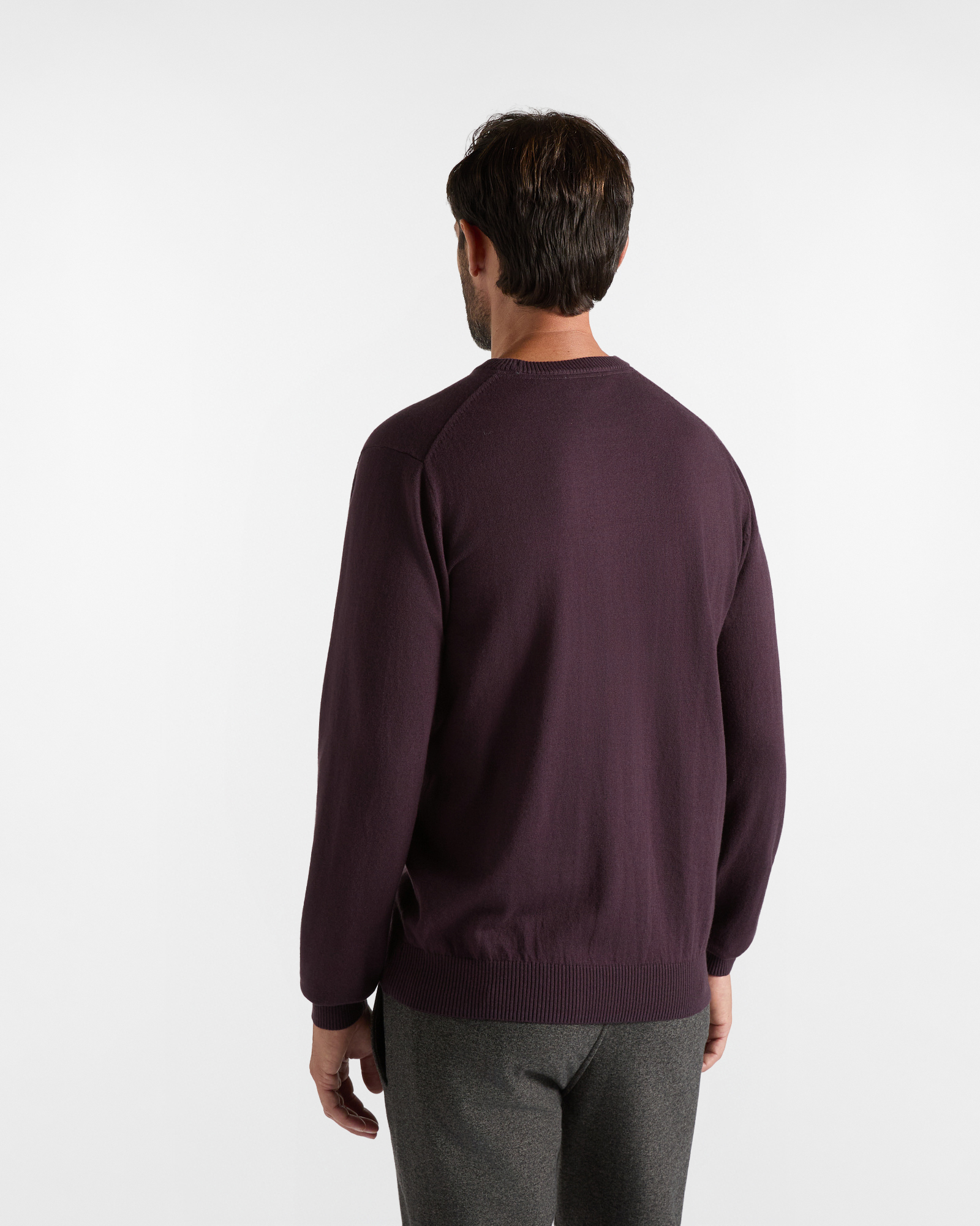 Maglia girocollo HBJ Uomo basico in misto lana e cashmere, PRUGNA, large