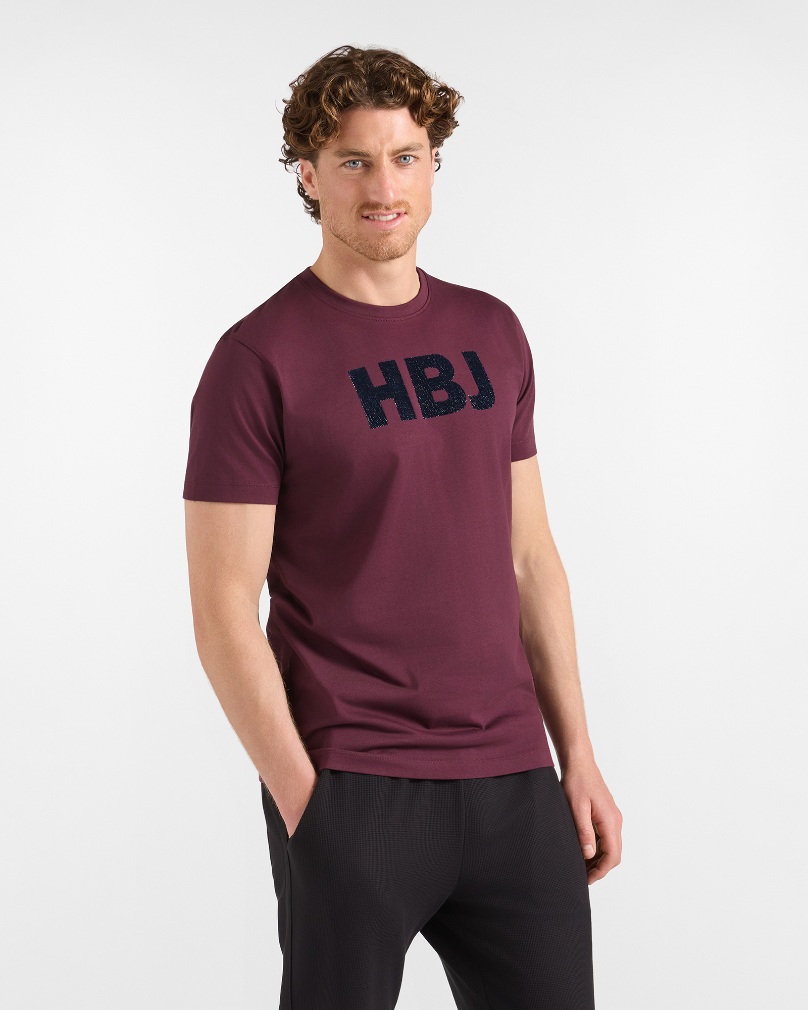 T-shirt HBJ Uomo con Stampa HBJ in Puro Cotone Prugna