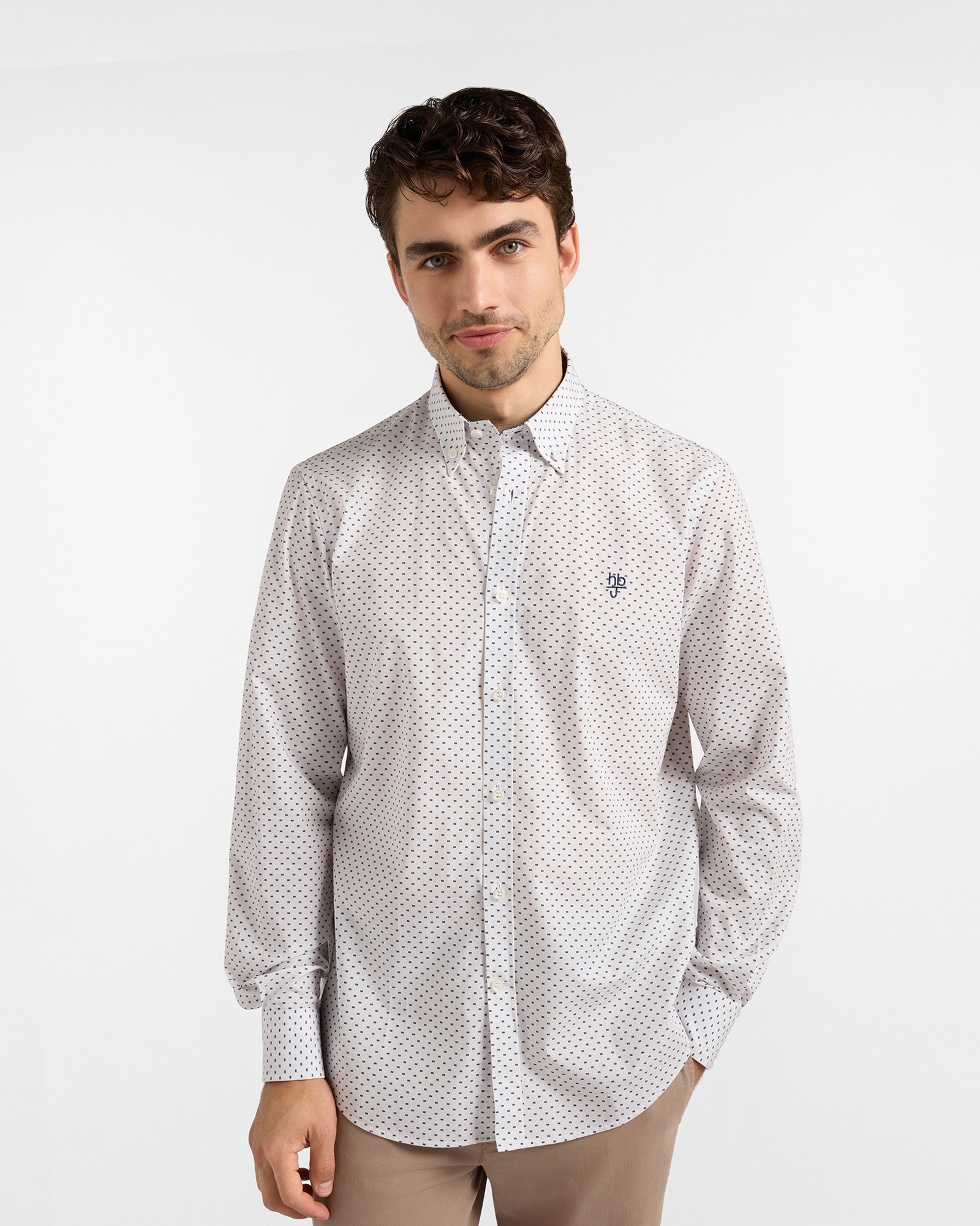 Camicia HBJ Uomo microfantasia Regular Fit in puro cotone grigio/blu