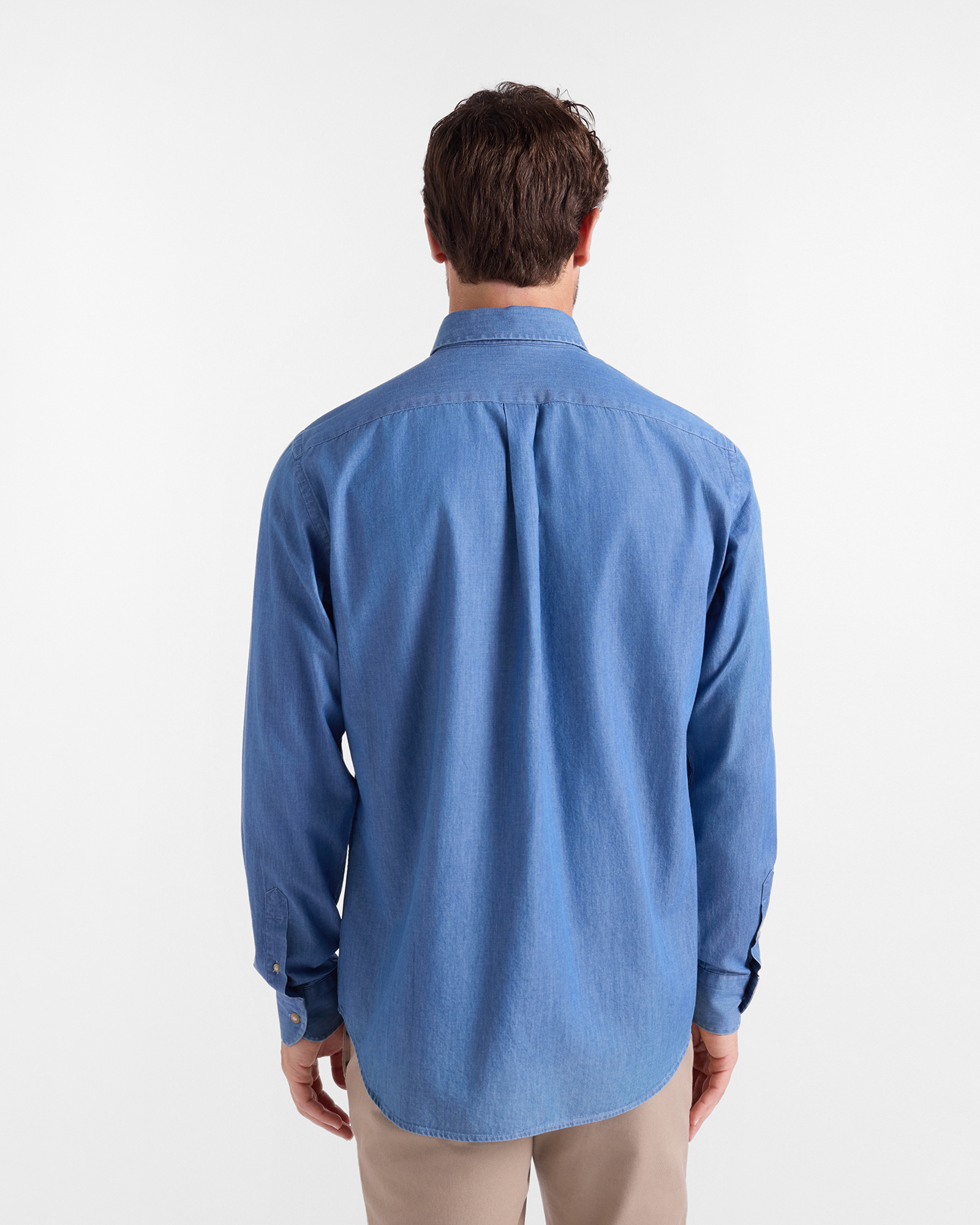 Camicia Uomo in denim collo button-down impunture corda Regular Fit, BLU DENIM, large