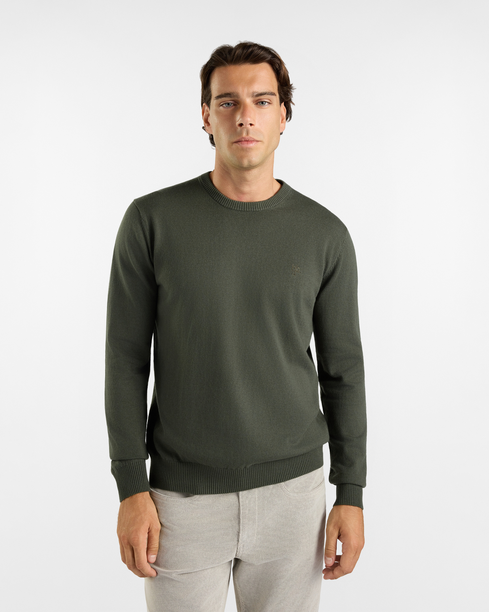 Maglia girocollo HBJ Uomo basico in misto lana e cashmere verde