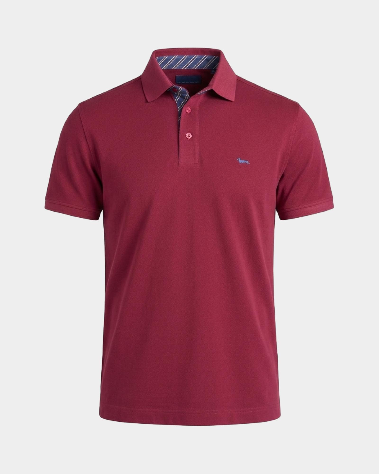 Polo da uomo manica corta in piquet di 100% puro cotone, ROSSO SCURO, large
