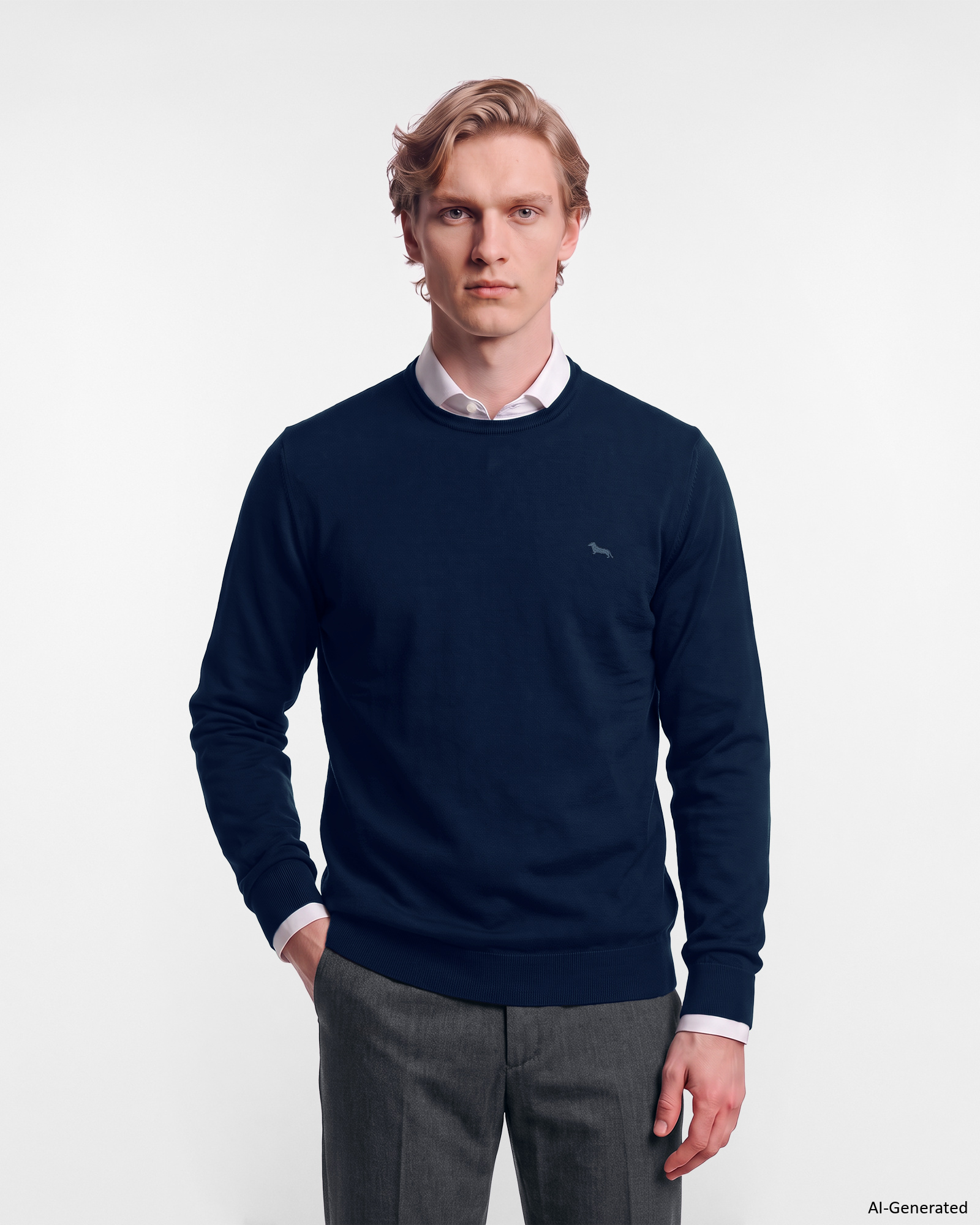 Maglia Uomo in 100% pura lana Regular Fit Made in Italy, OCEAN, large