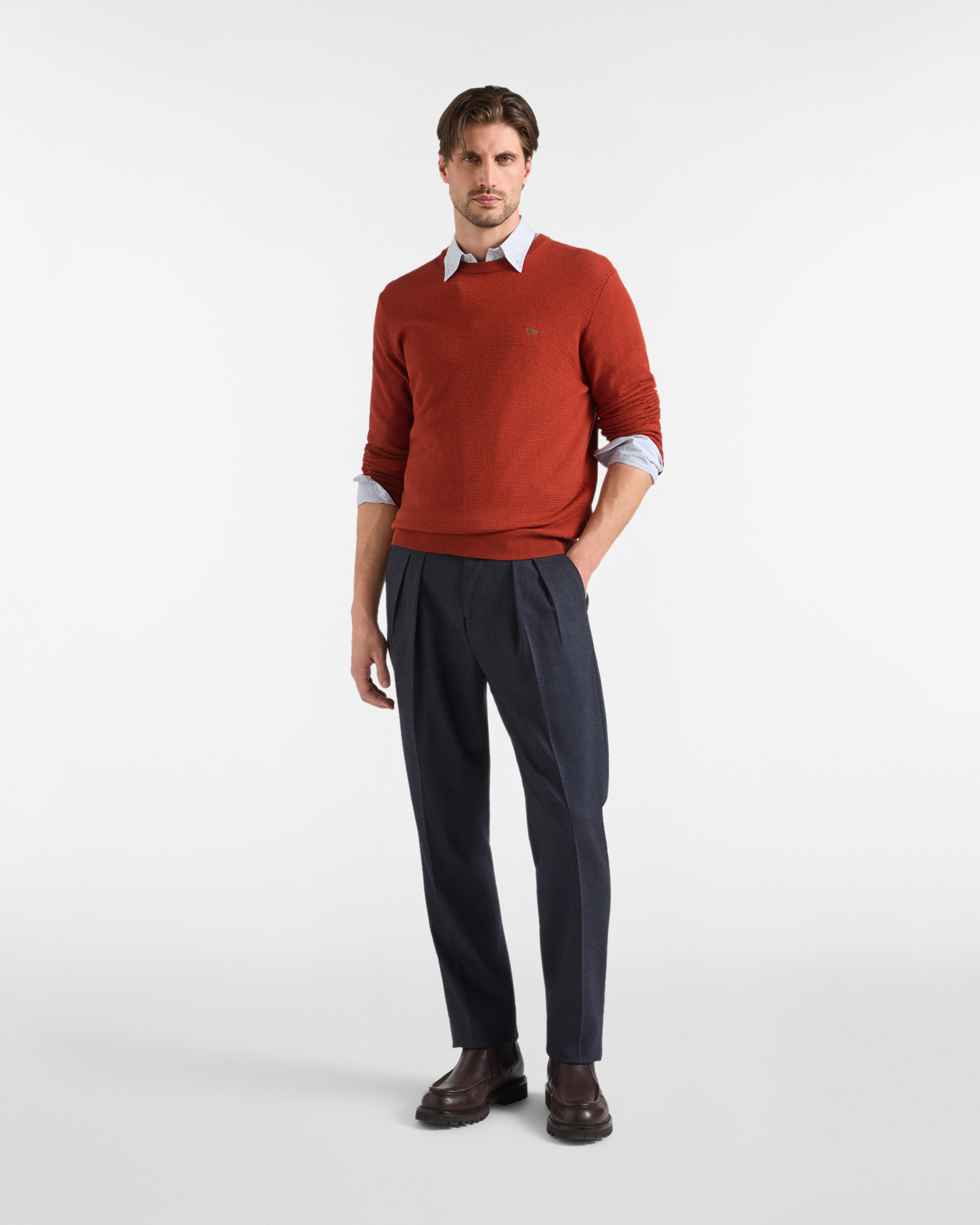 Maglia Uomo in misto lana e cotone Regular Fit, ROSSO MATTONE, large