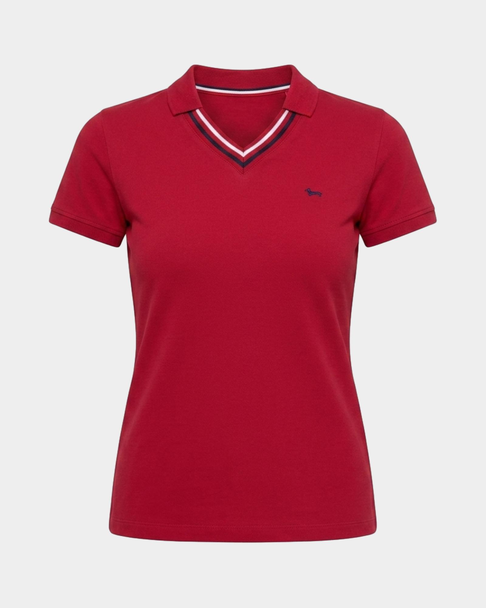 Polo da donna manica corta in cotone stretch, ROSSO, large