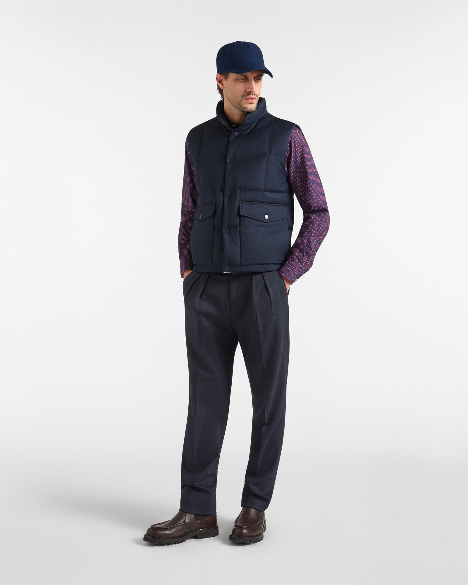 Gilet Uomo imbottito in misto lana tecnica, BLU NAVY, large