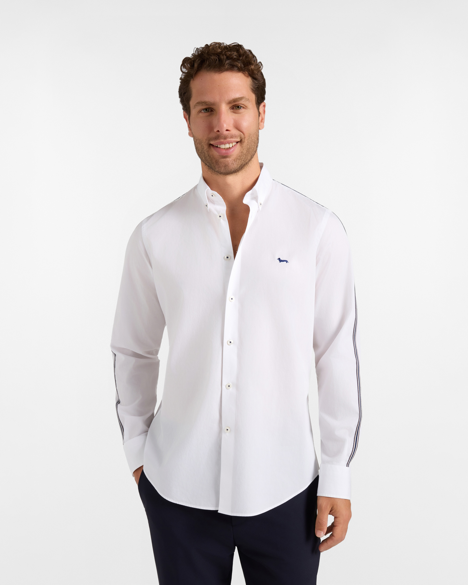 Camicia Uomo popeline peach con nastro Regular Fit bianco