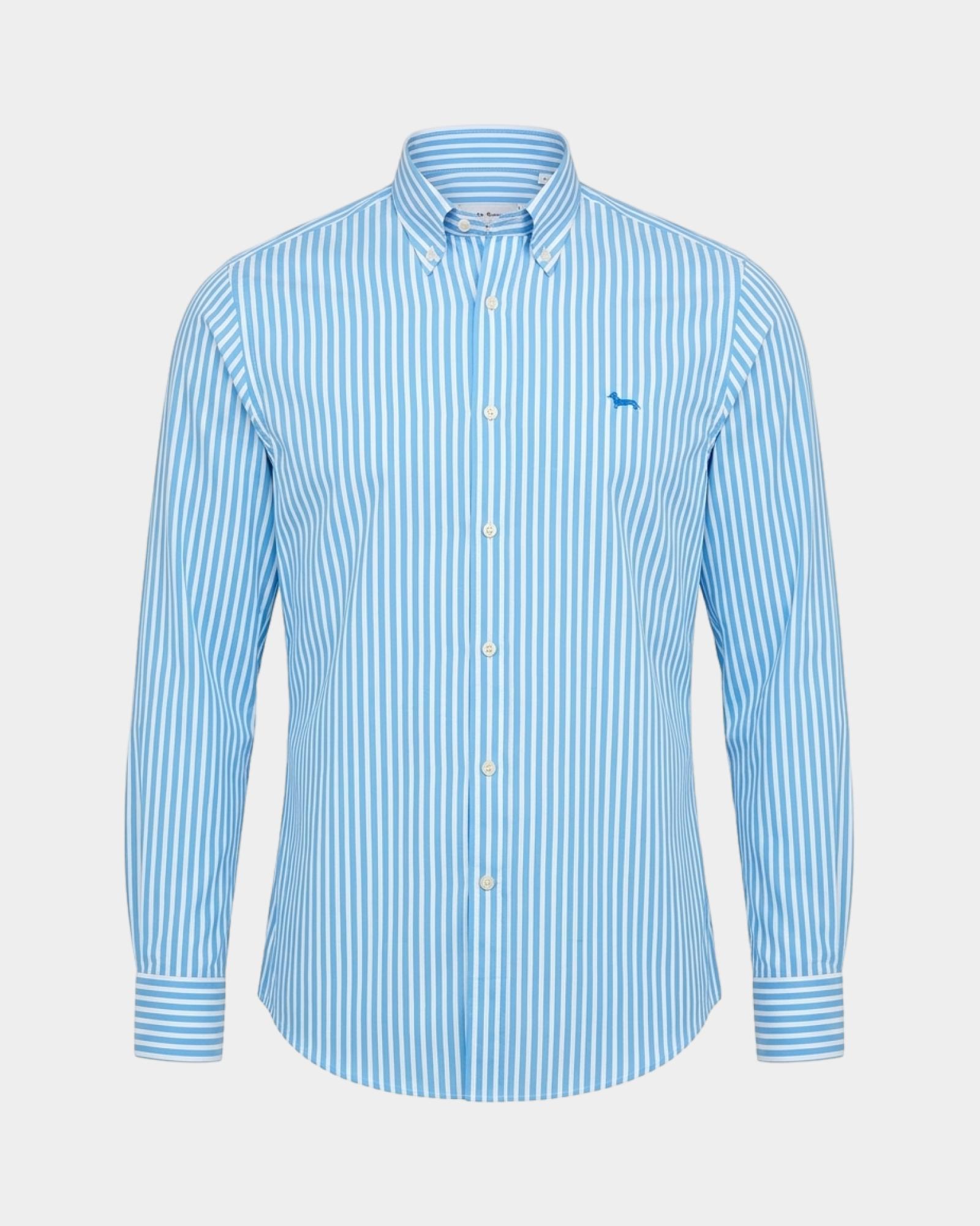 Camicia Uomo in twill con riga raso Regular Fit Turchese, AZZURRO, large