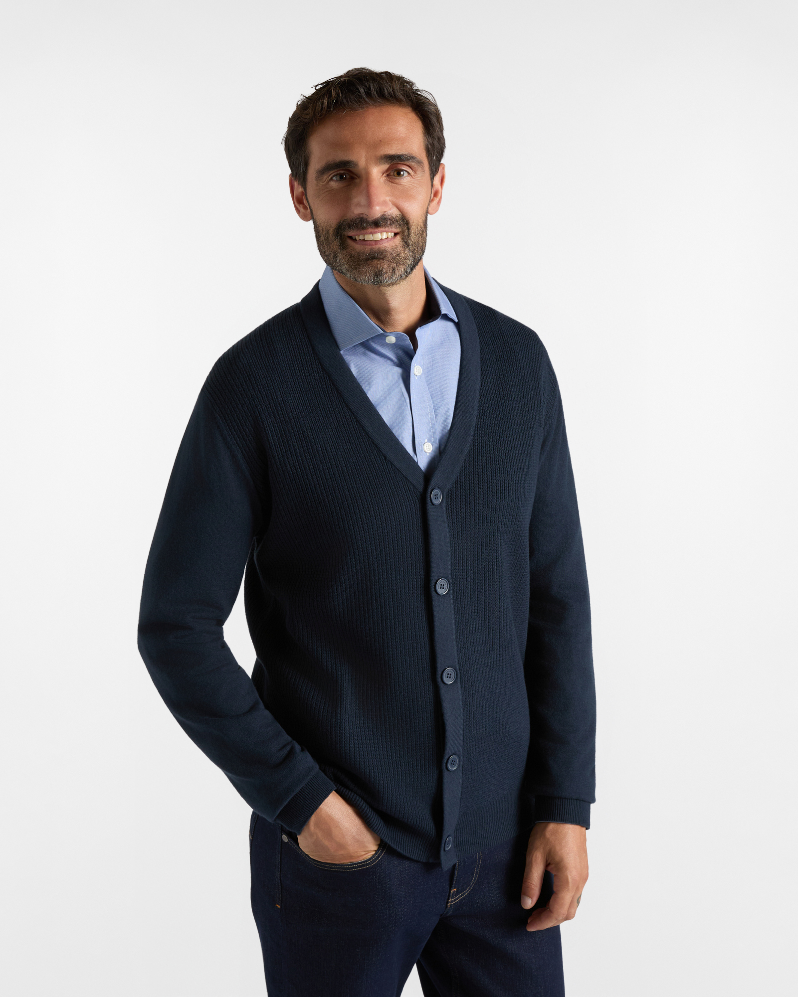 Cardigan HBJ Uomo in misto lana e cashmere blu scuro