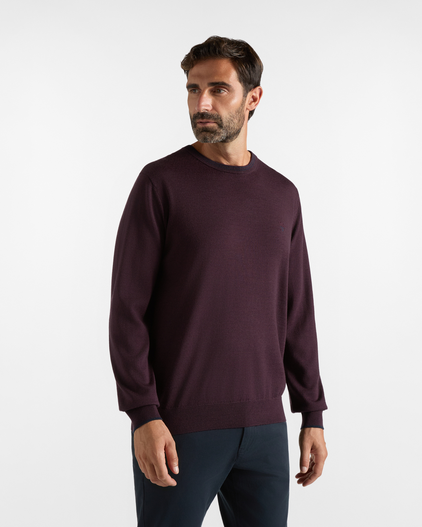 Maglia girocollo HBJ Uomo in pura lana bordeaux