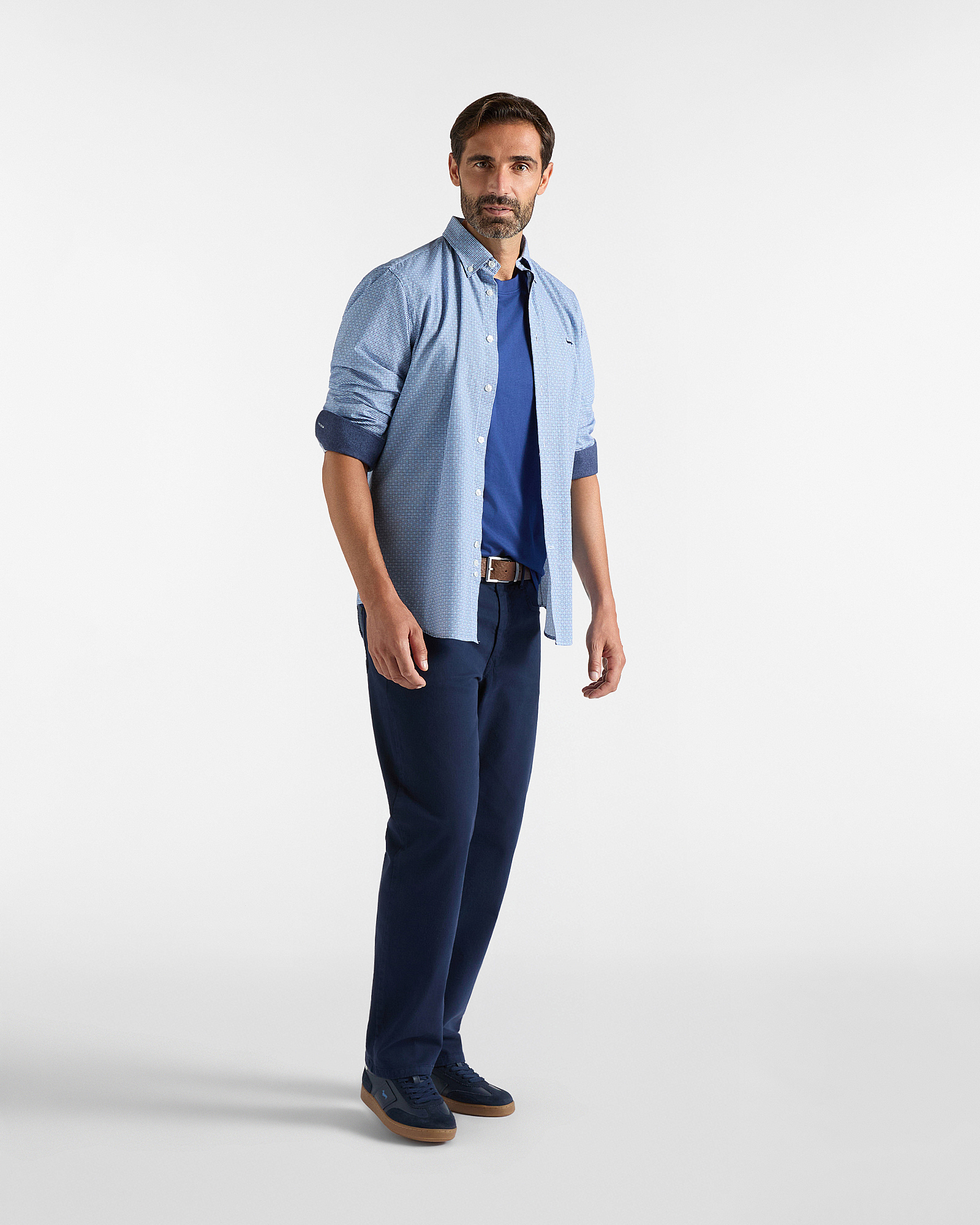Camicia Uomo in popeline di cotone con microstampa, BLU NAVY, large