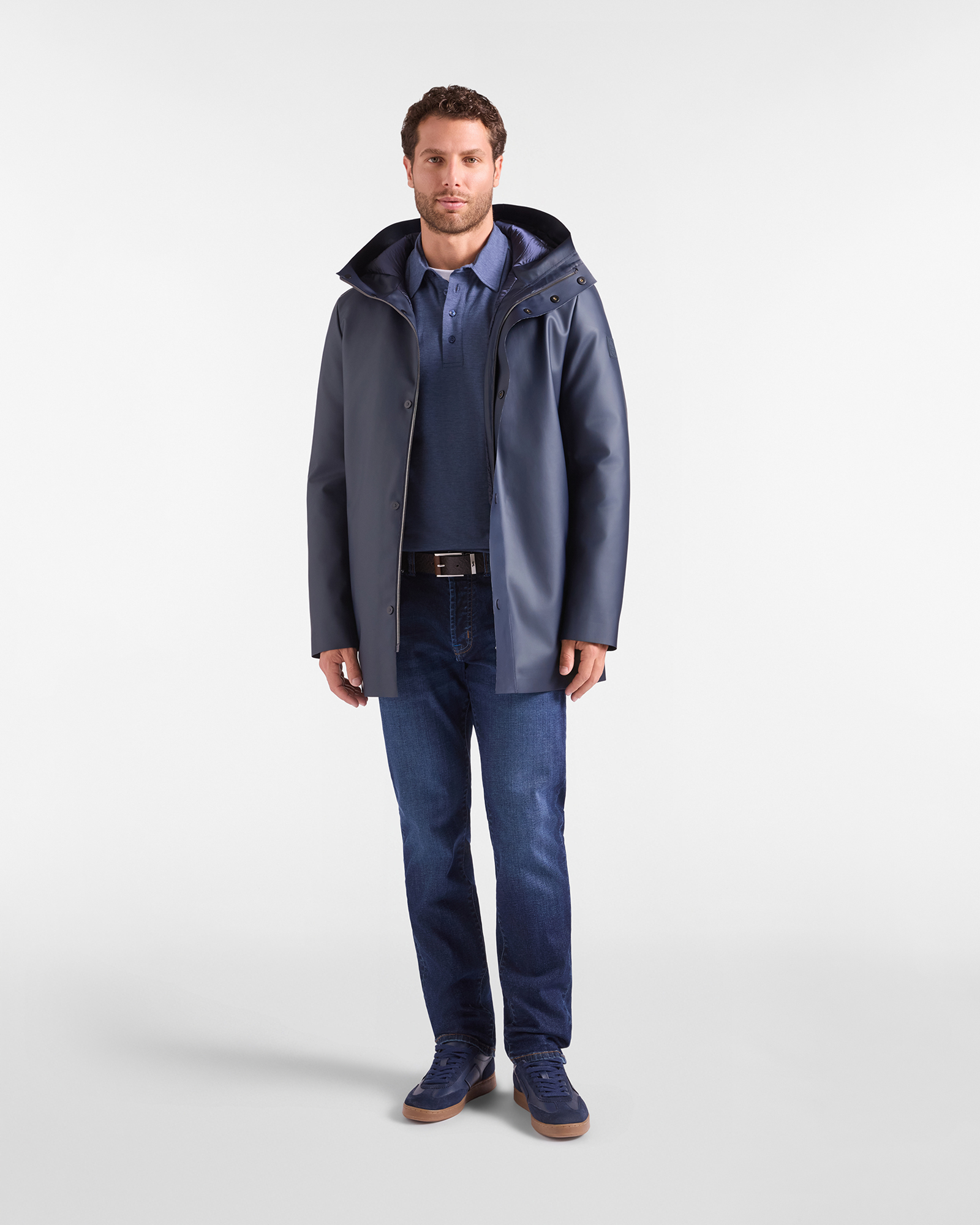 Trench Uomo tessuto spalmato, BLU NAVY, large