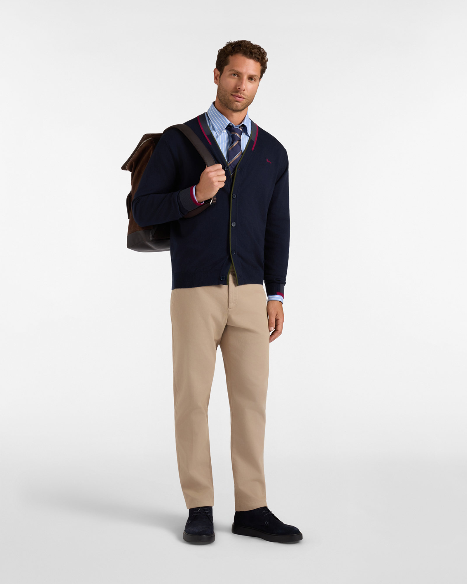 Cardigan Uomo con scollo a V cardigan in misto lana e cotone Regular Fit, BLU NAVY, large