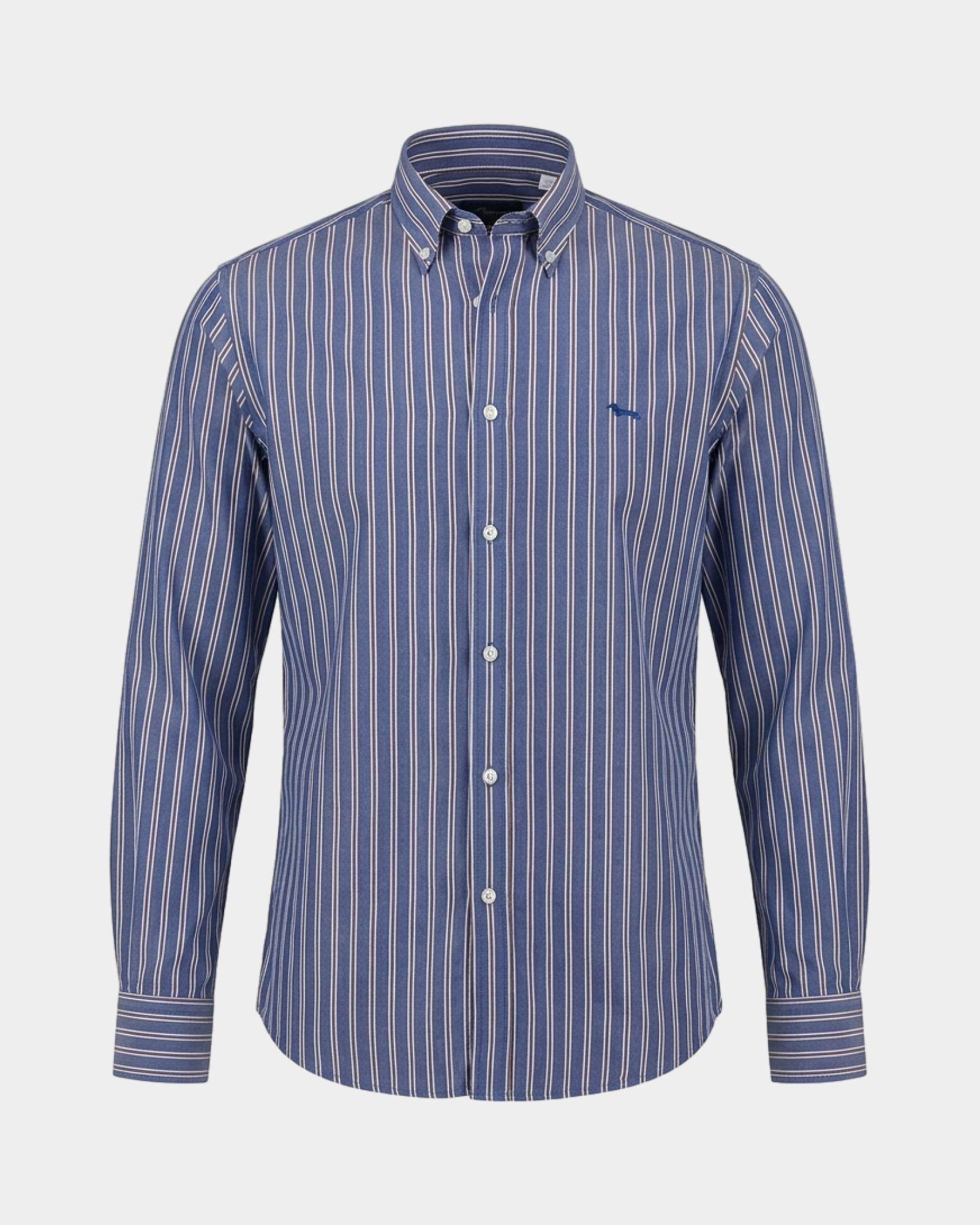 Camicia Uomo Regular Fit Righe Regimental in Cotone, BLU NAVY, large