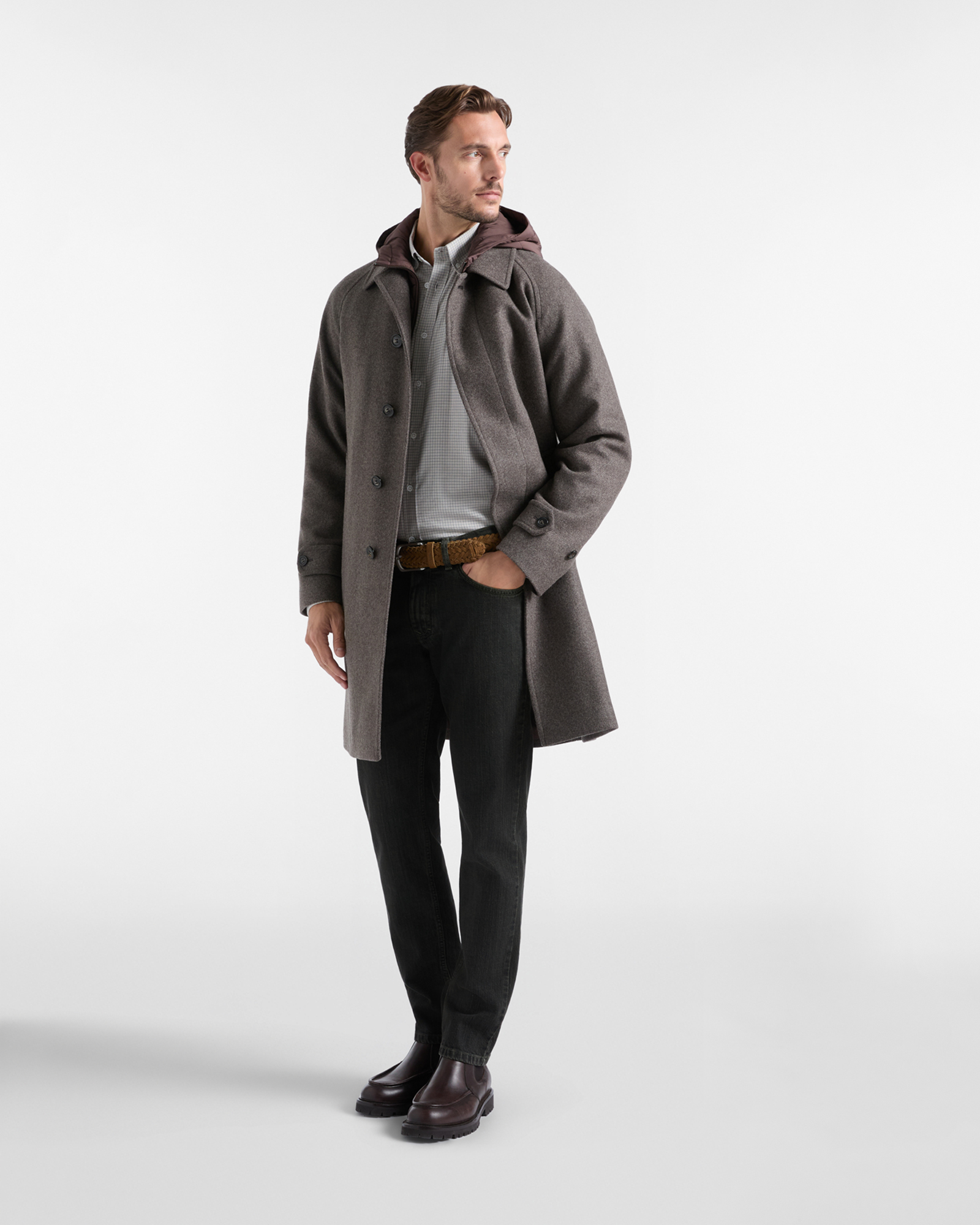 Camicia Uomo in flanella misto cashmere check, BEIGE, large
