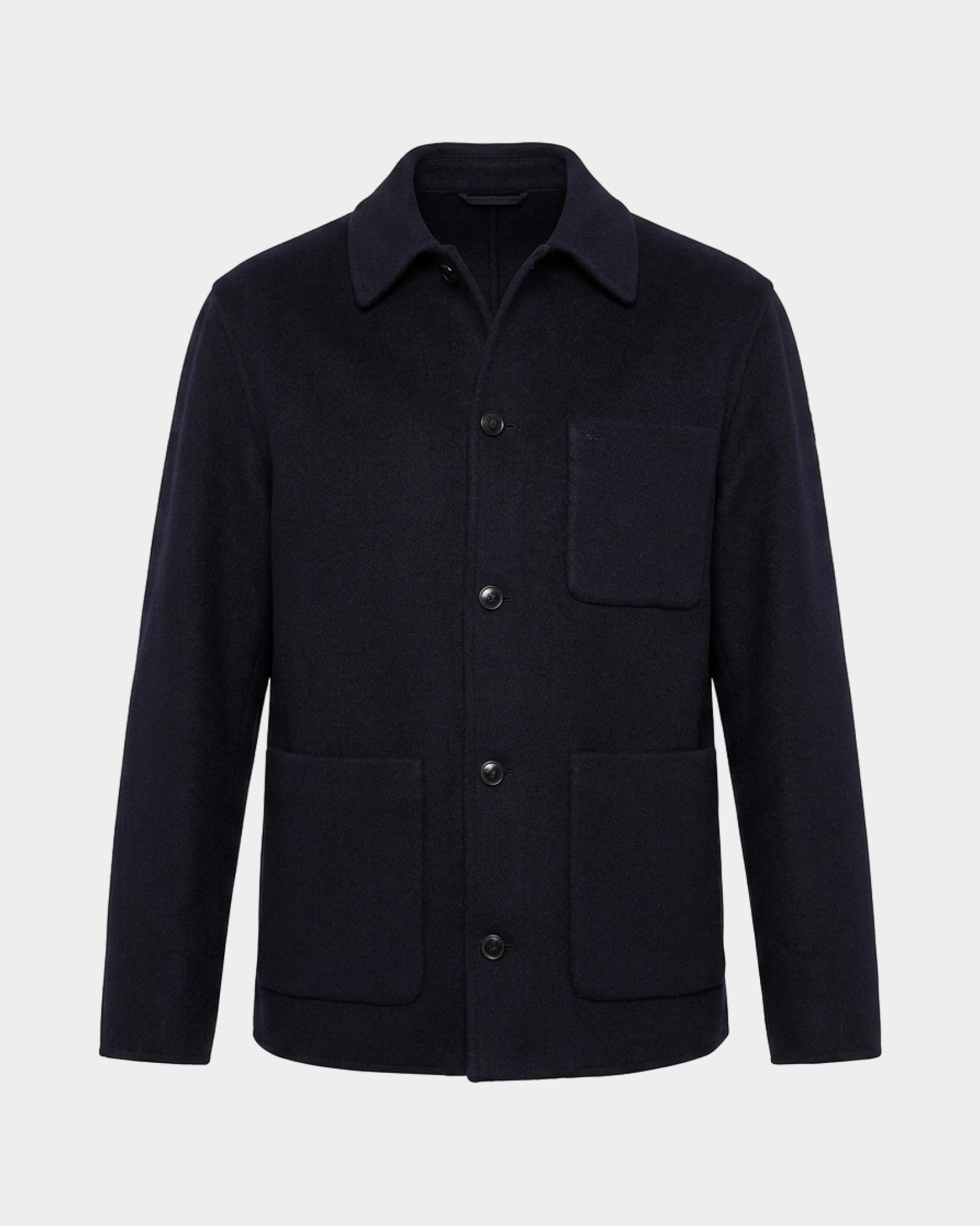 Overshirt da uomo in pura lana con tasche a patch, BLU NAVY, large