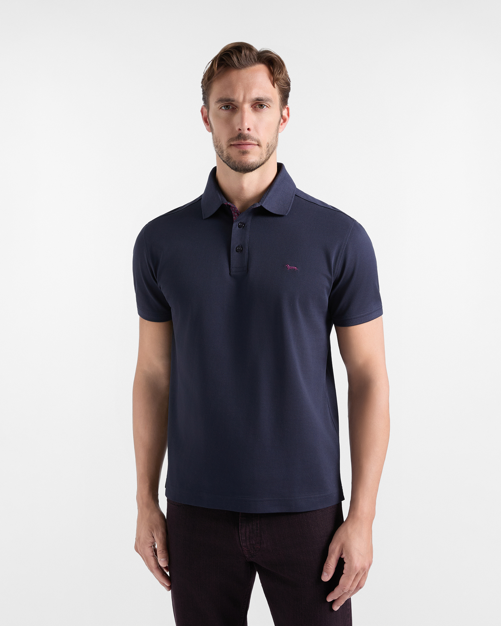 Polo da uomo manica corta in piquet di 100% puro cotone blu