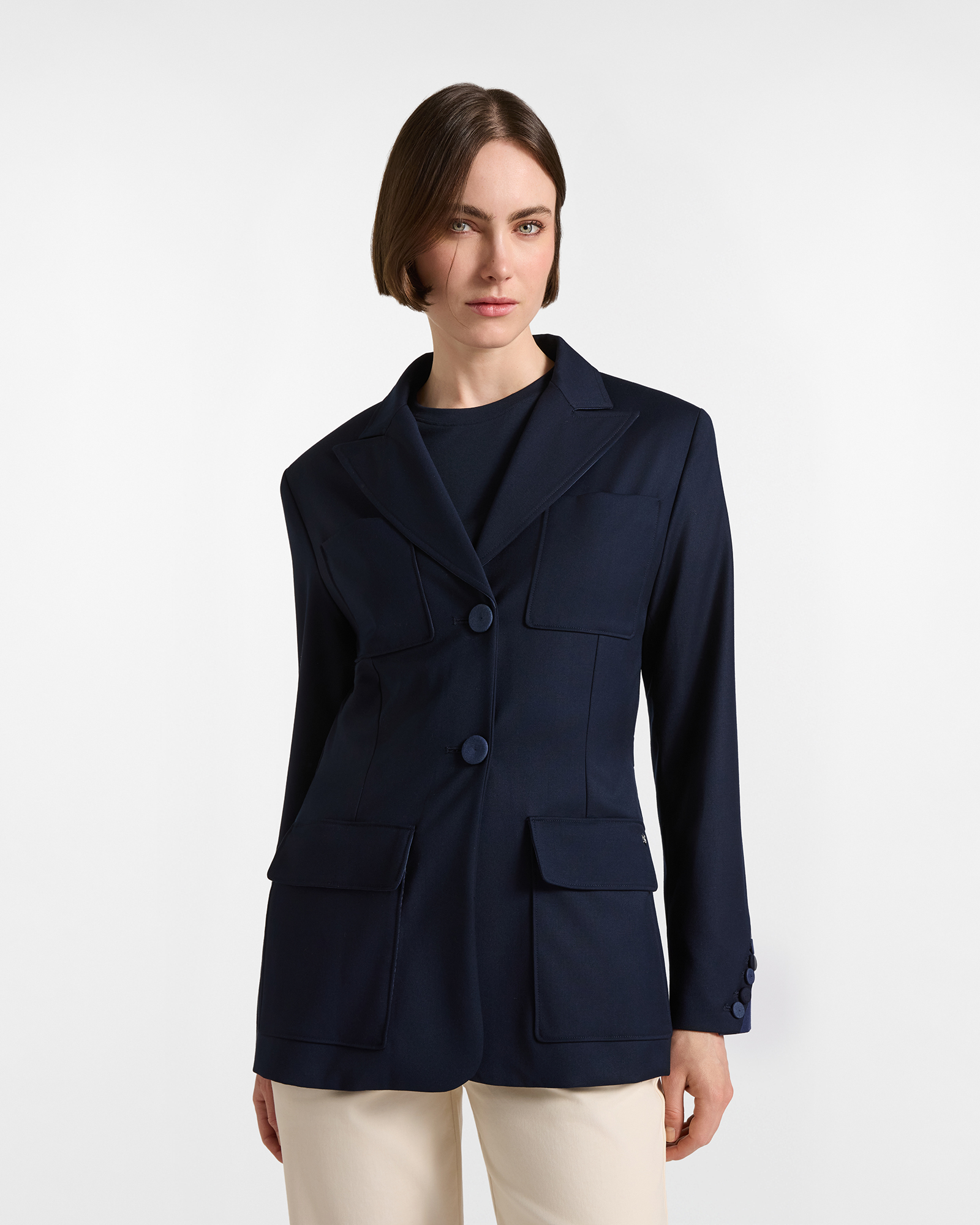 Giacca da donna blazer in poliviscosa blu Slim Fit Made in Italy