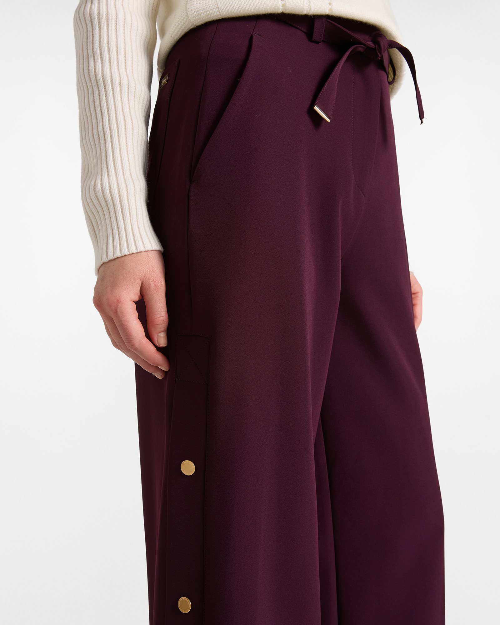 Pantalone Donna a gamba dritta con bottoni laterali, VIOLA SCURO, large