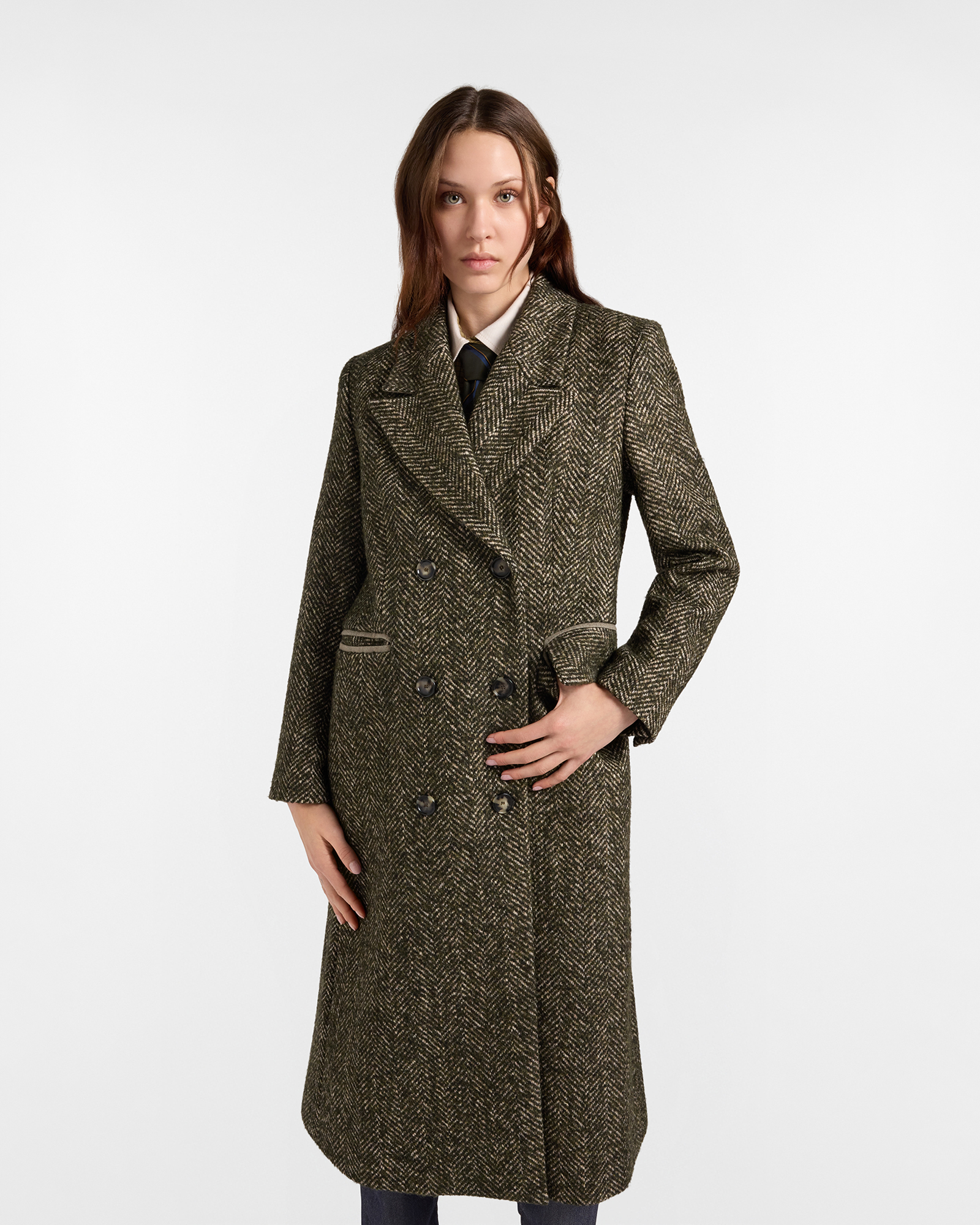 Cappotto Donna Sciancrato in Misto Lana Tecnica Verde Sport Capsule Qualit&agrave; a Colori