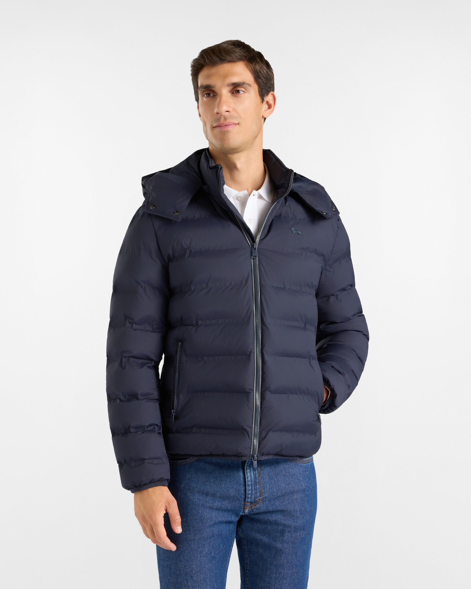 Bomber Uomo Imbottito in Nylon Tecnico Stretch Blu Navy