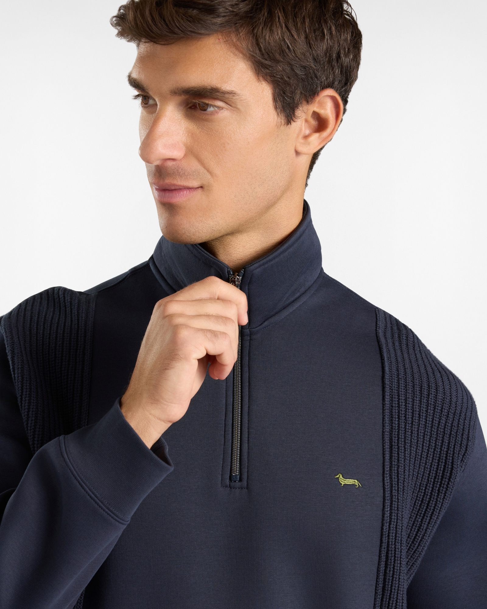 Felpa Uomo Half Zip in Tessuto Tecnico con Inserti in Maglia, BLU NAVY, large