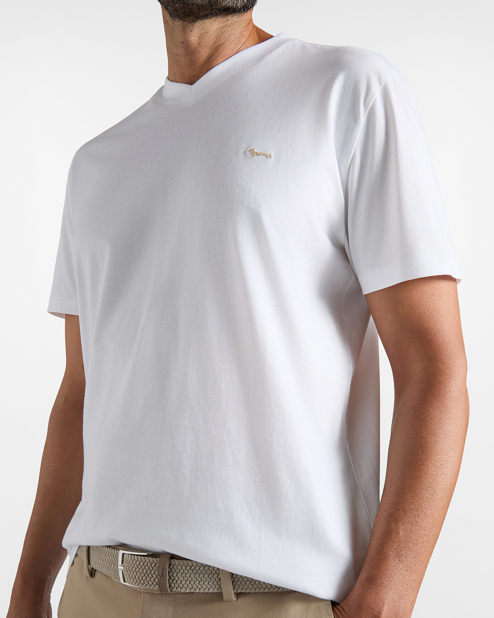 T-shirt Uomo con scollo a V in 100% puro cotone Regular Fit, BIANCO, large