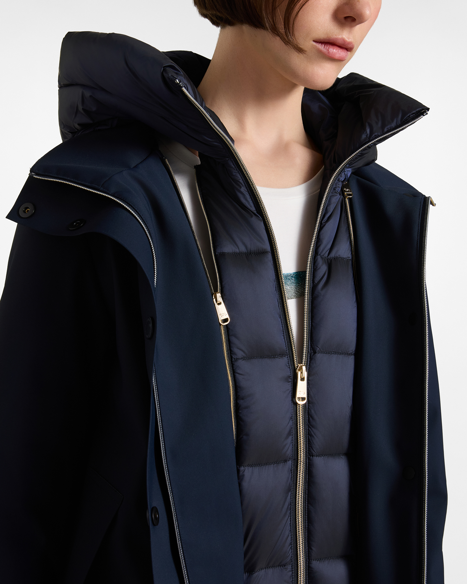 Parka Donna in Piuma con Cappuccio Staccabile, BLU NAVY, large
