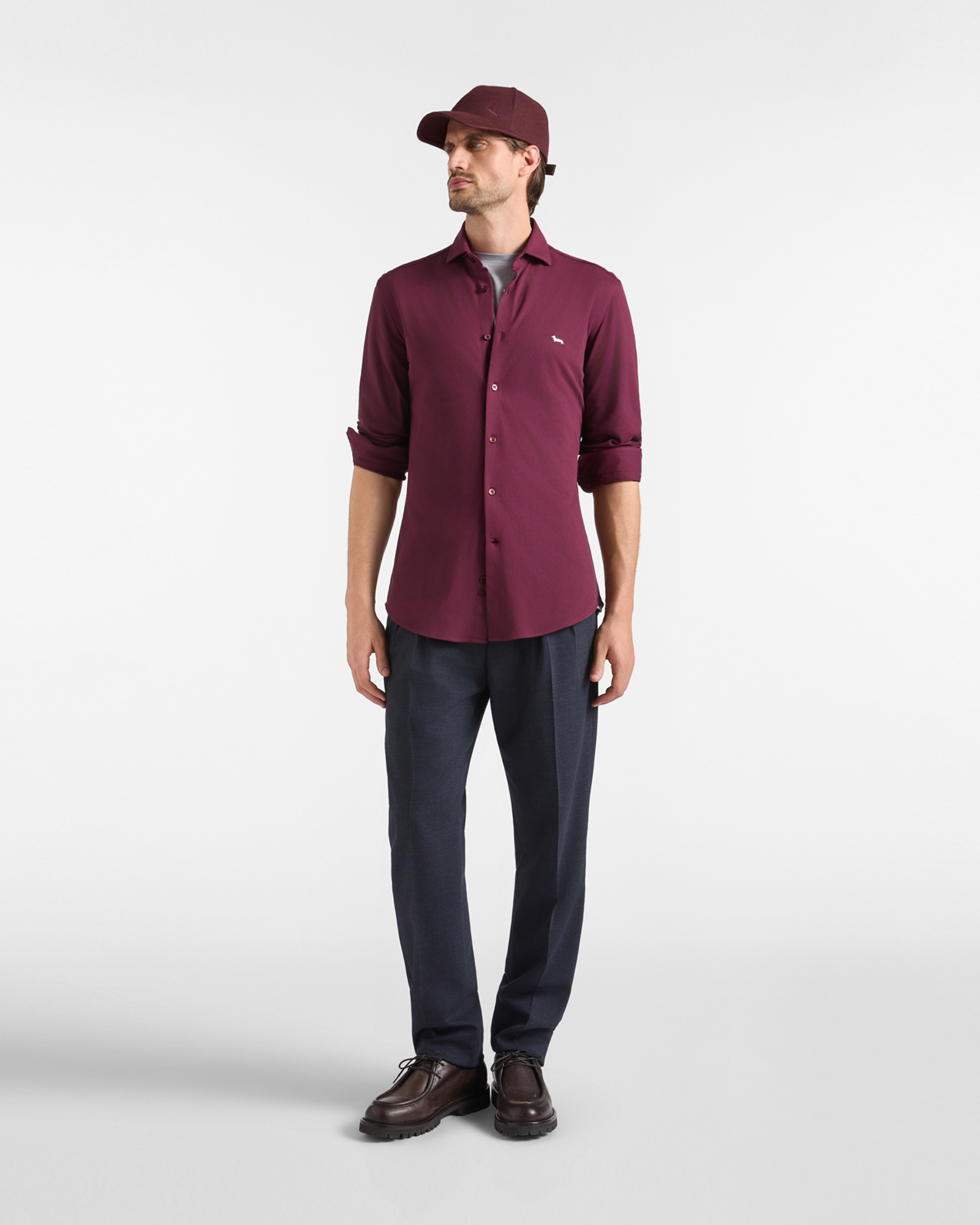 Camicia Uomo in piquet tinta unita Narrow Fit, VIOLA SCURO, large