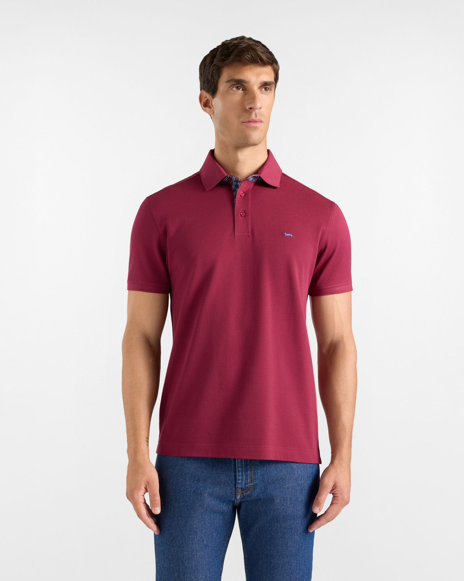 Polo da uomo manica corta in piquet di 100% puro cotone rosso scuro