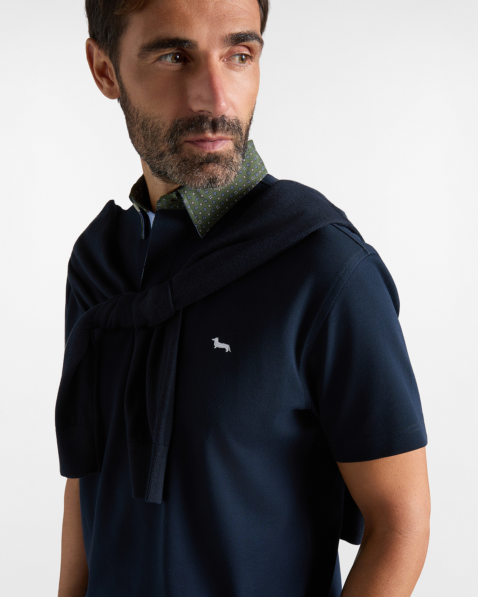 Polo Uomo Vietri in Piquet di Cotone con Collo a Contrasto, BLU NAVY, large