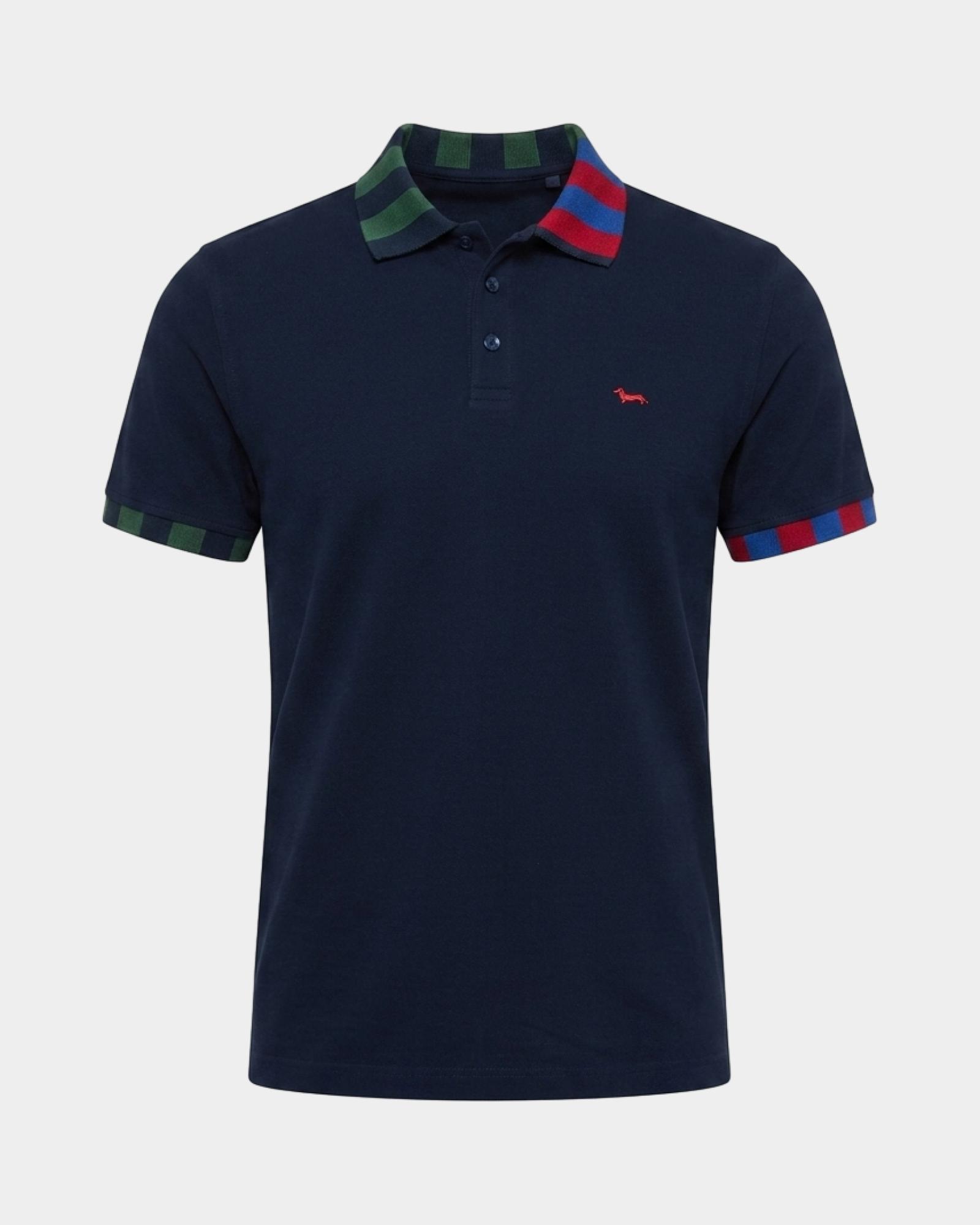 Polo da uomo manica corta in piquet mercerizzato di 100% puro cotone, BLU NAVY, large