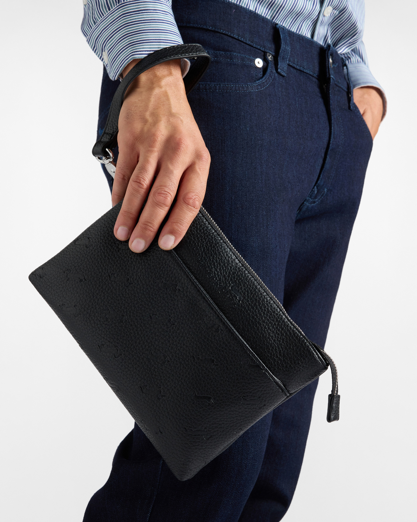 Pochette piatta con manico Uomo Bassotti all over nero