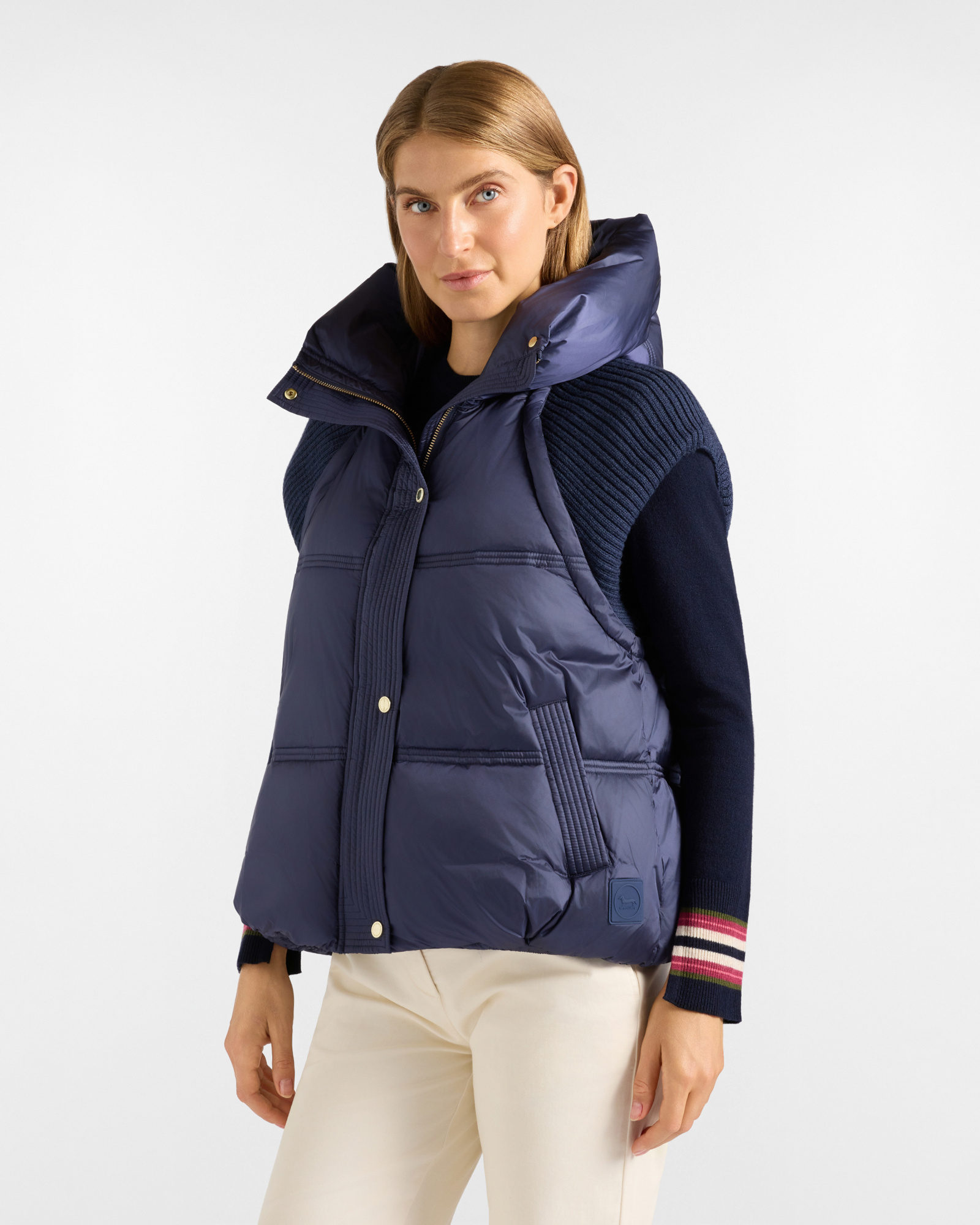 Gilet da donna con cappuccio in nylon blu Oversize