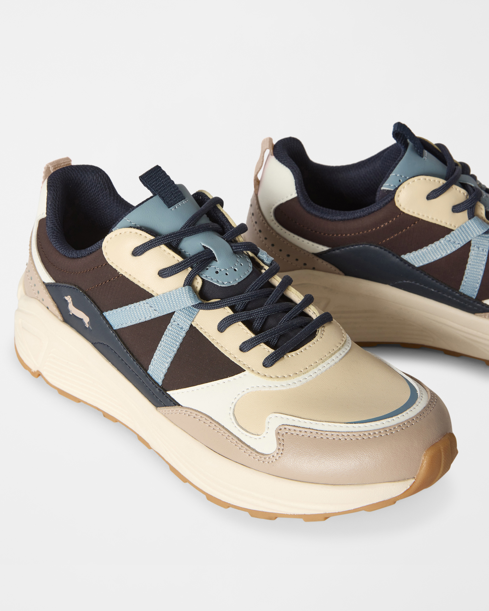 Sneaker Donna Patchwork in vera pelle, AZZURRO, large