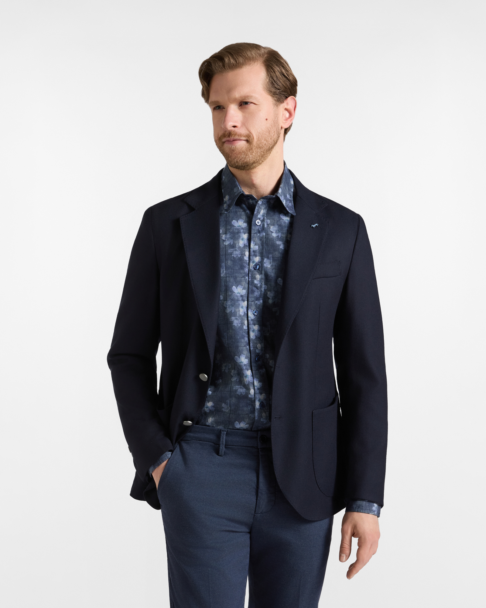 Blazer da uomo in pura lana blu navy Made in Italy